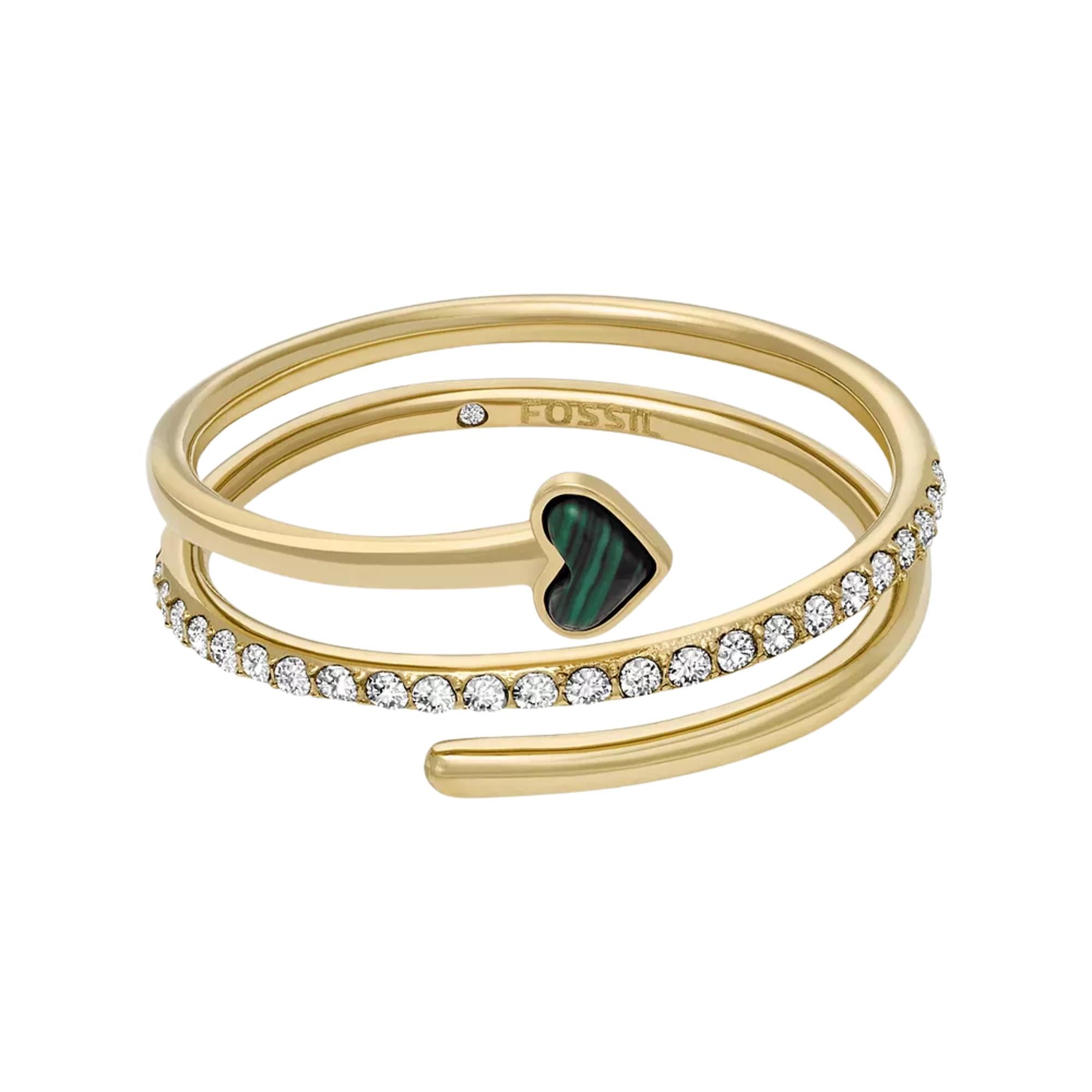 Fossil Sutton Modern Meadows Reconstituted Malachite Prestack Heart Women's Ring JF04860710