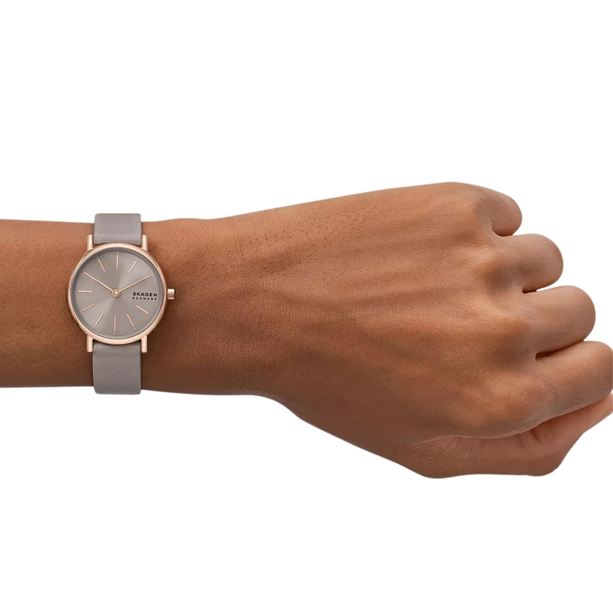 Skagen Signatur Lille Quartz Grey Dial Leather Strap Women's Watch SKW3060