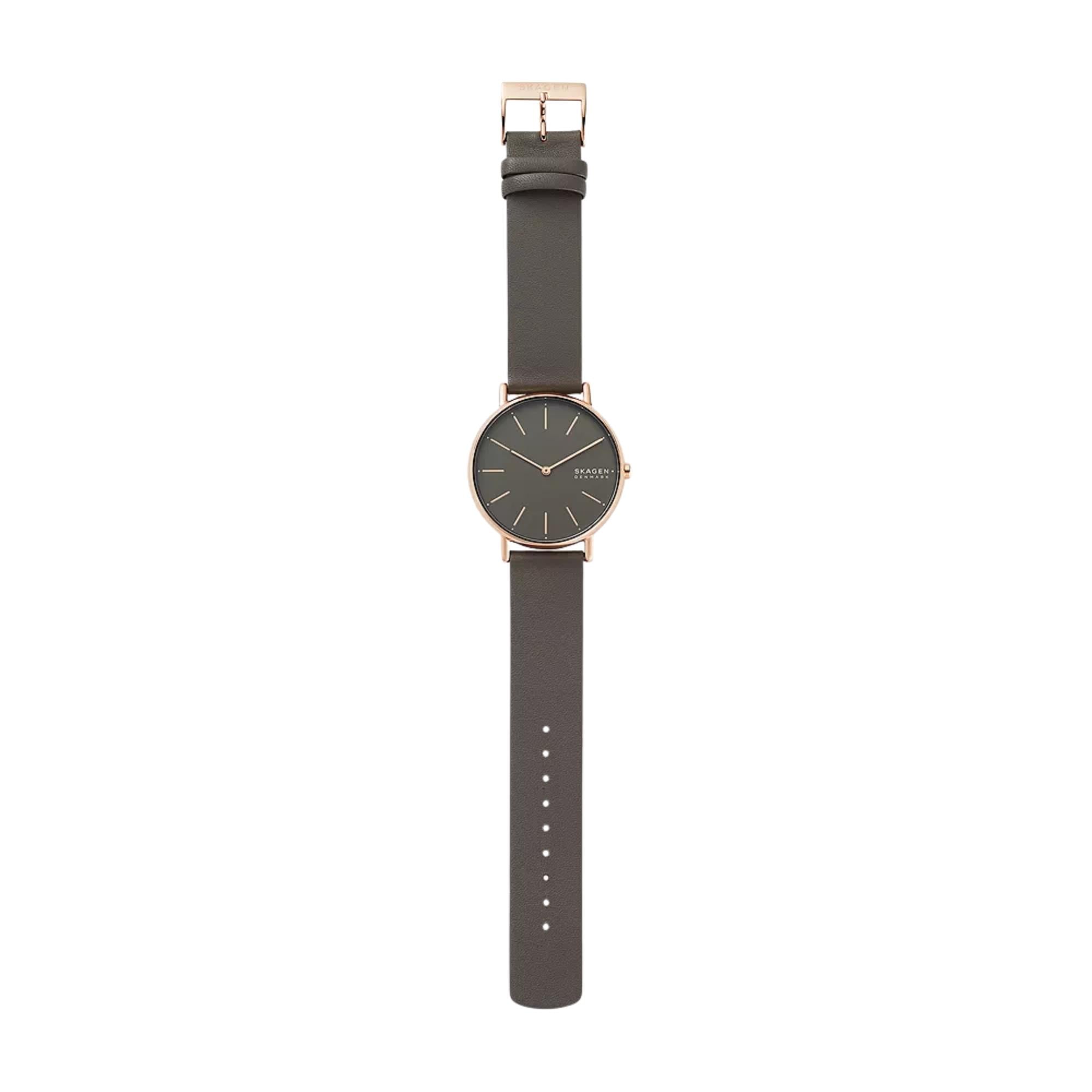 Skagen Signatur 38mm Charcoal Dial Leather Ladies Quartz Watch SKW2794