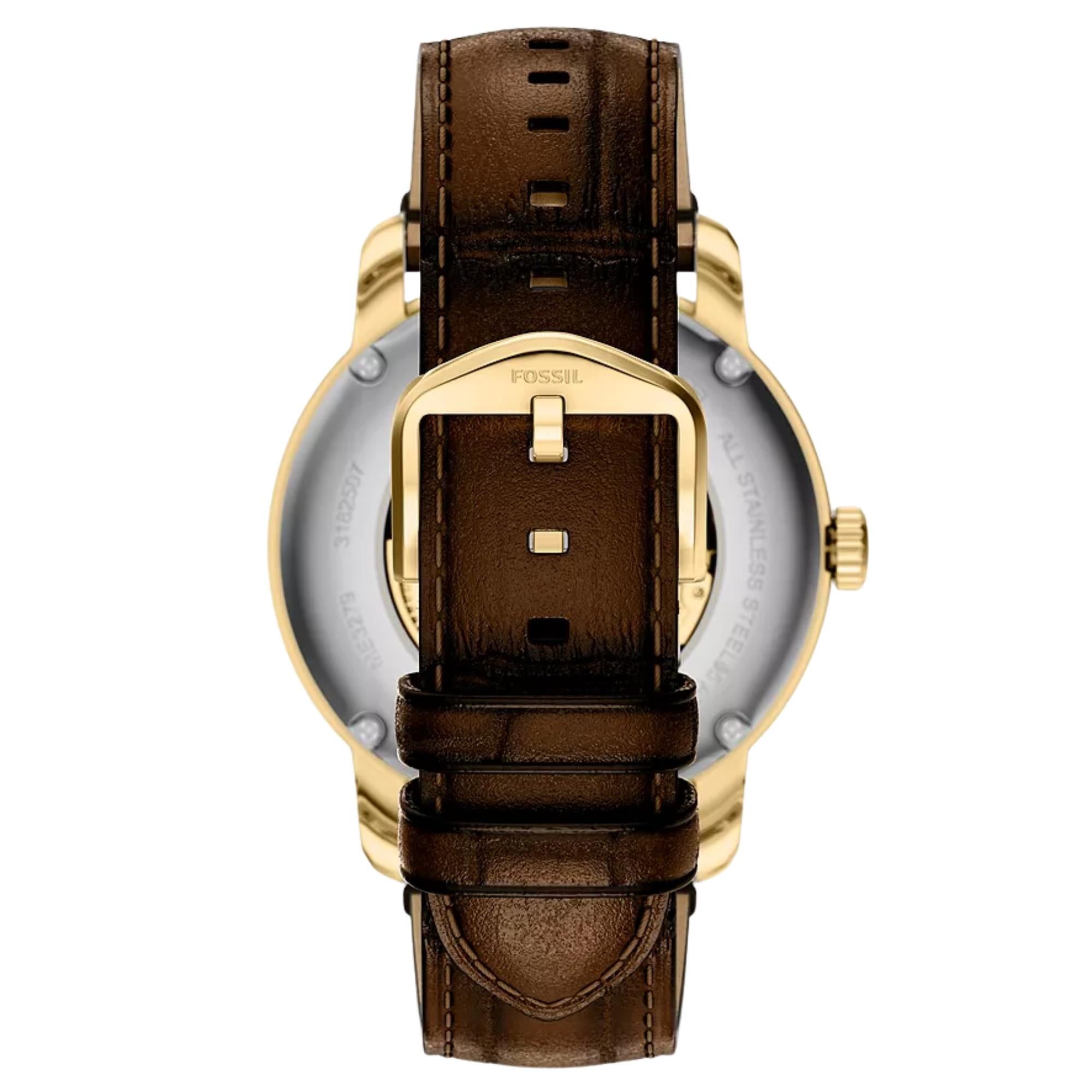 Fossil Heritage 44mm Gold Dial Leather Mens Automatic Watch ME3279