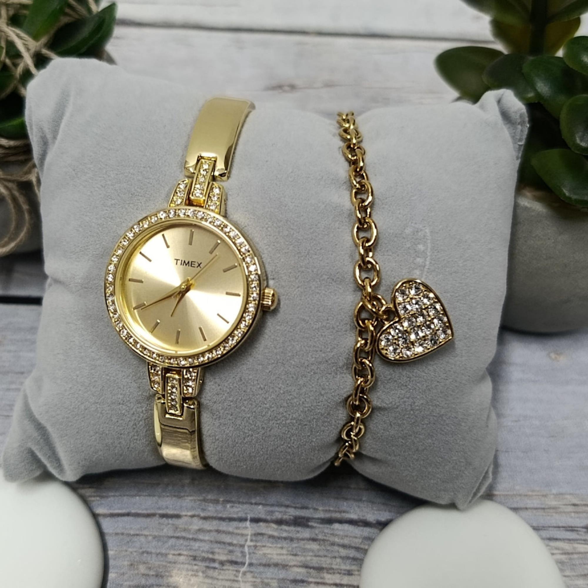 Timex Trend Aveline Gold Tone Dial Steel Strap Women's Set Watch TWG067900