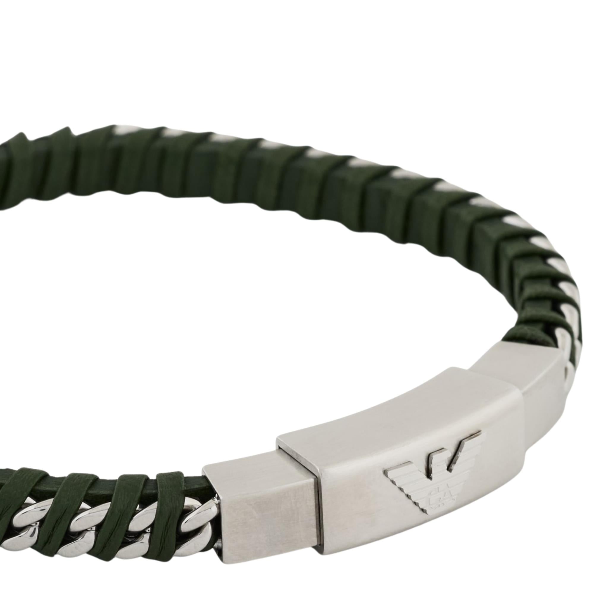 Emporio Armani Stainless Steel Leather ID Men's Bracelet EGS3320040