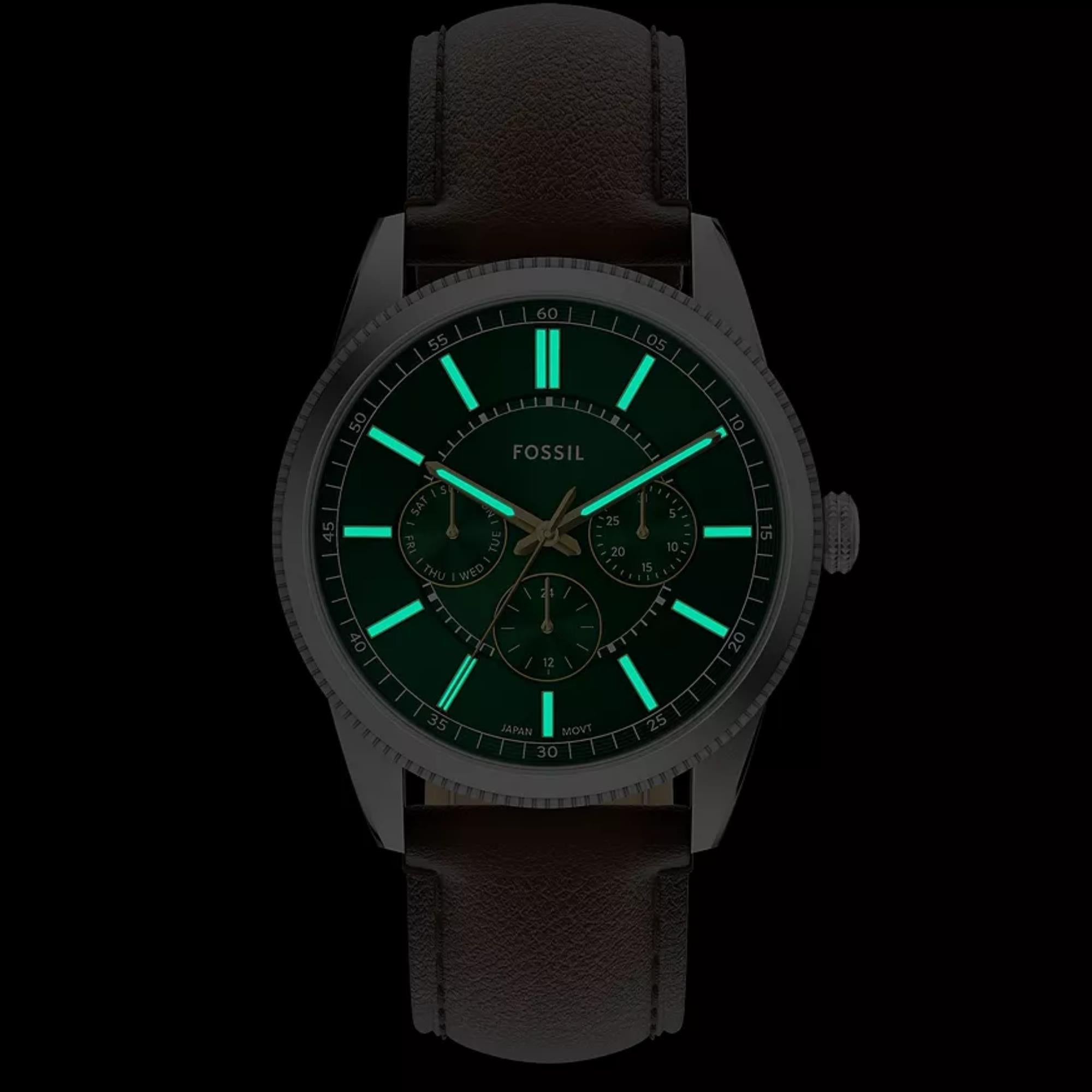 Fossil Pearson 42mm Chronograph Green Dial Leather Mens Quartz Watch FS6137