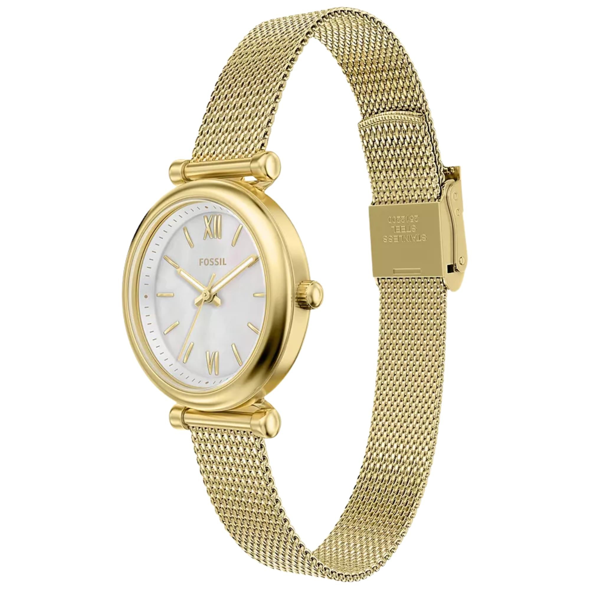 Fossil Carlie Mini Quartz Mother of Pearl Dial Steel Strap Women's Watch ES5462