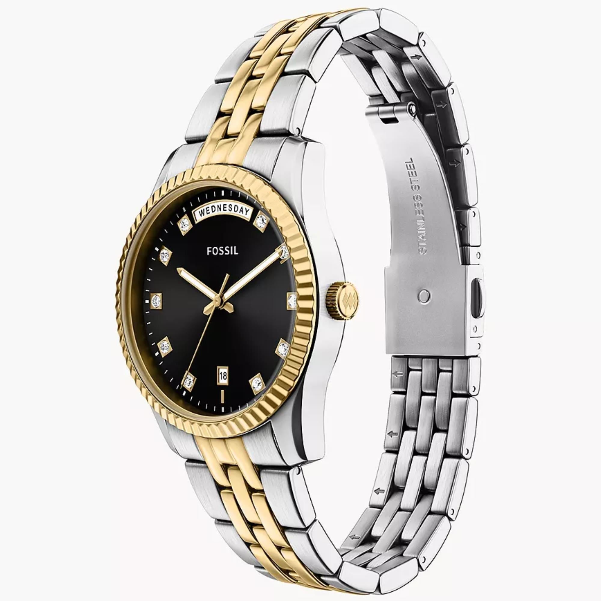 Fossil Scarlette Quartz Black Dial Steel Strap Women's Watch ES5458