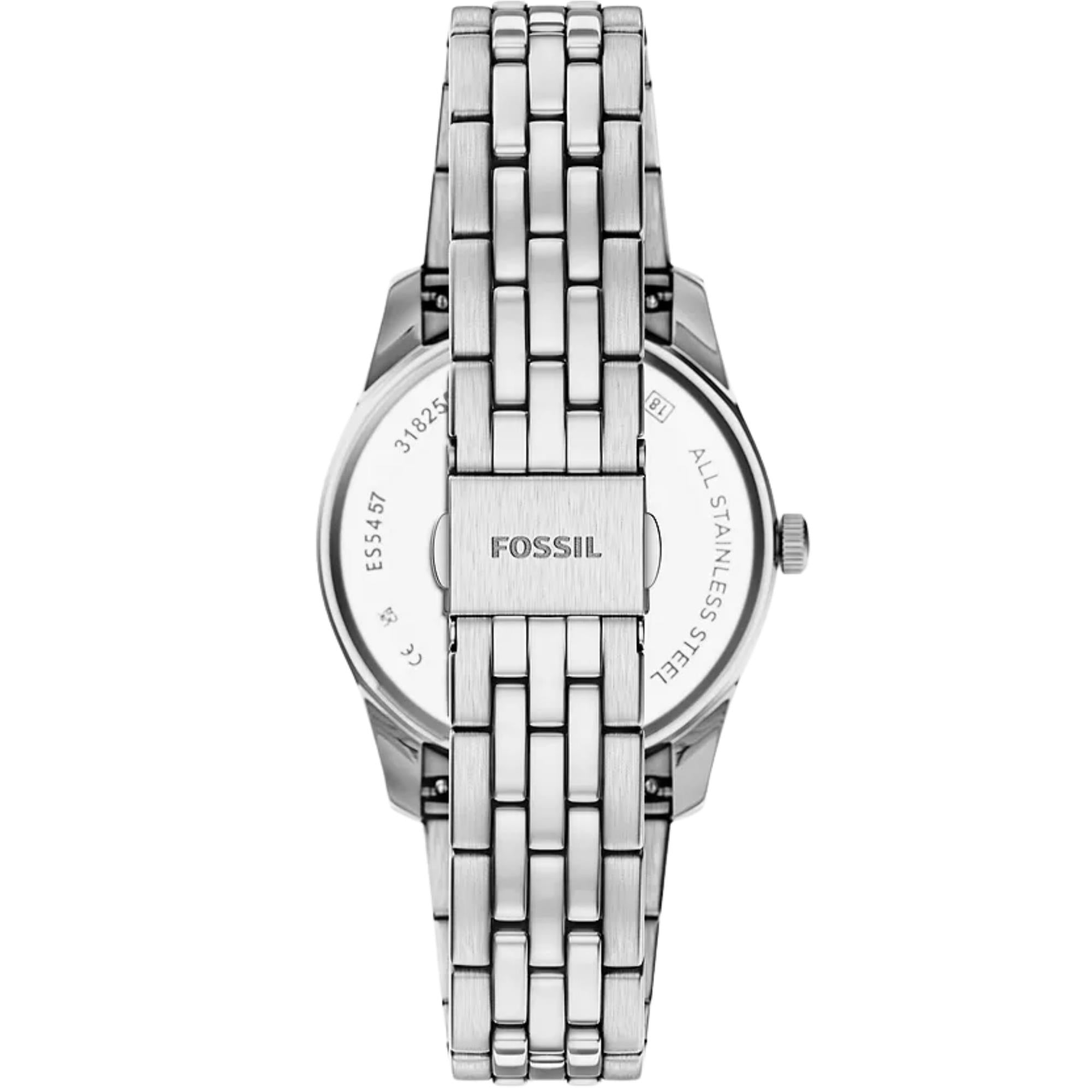 Fossil  Scarlette 34mm Blue Dial Steel Ladies Quartz Watch ES5457