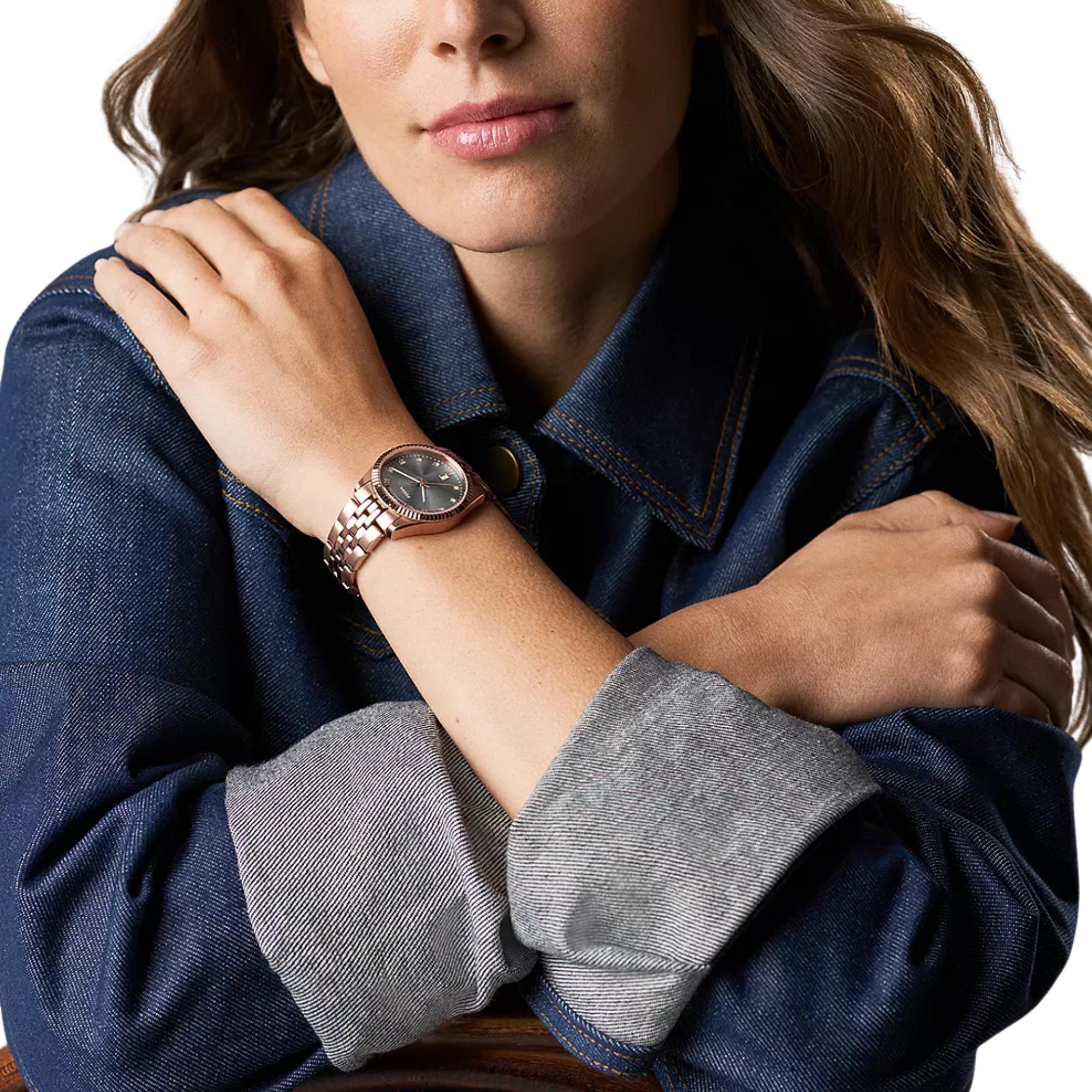 Fossil Scarlette Quartz Grey Dial Steel Strap Women's Watch ES5459