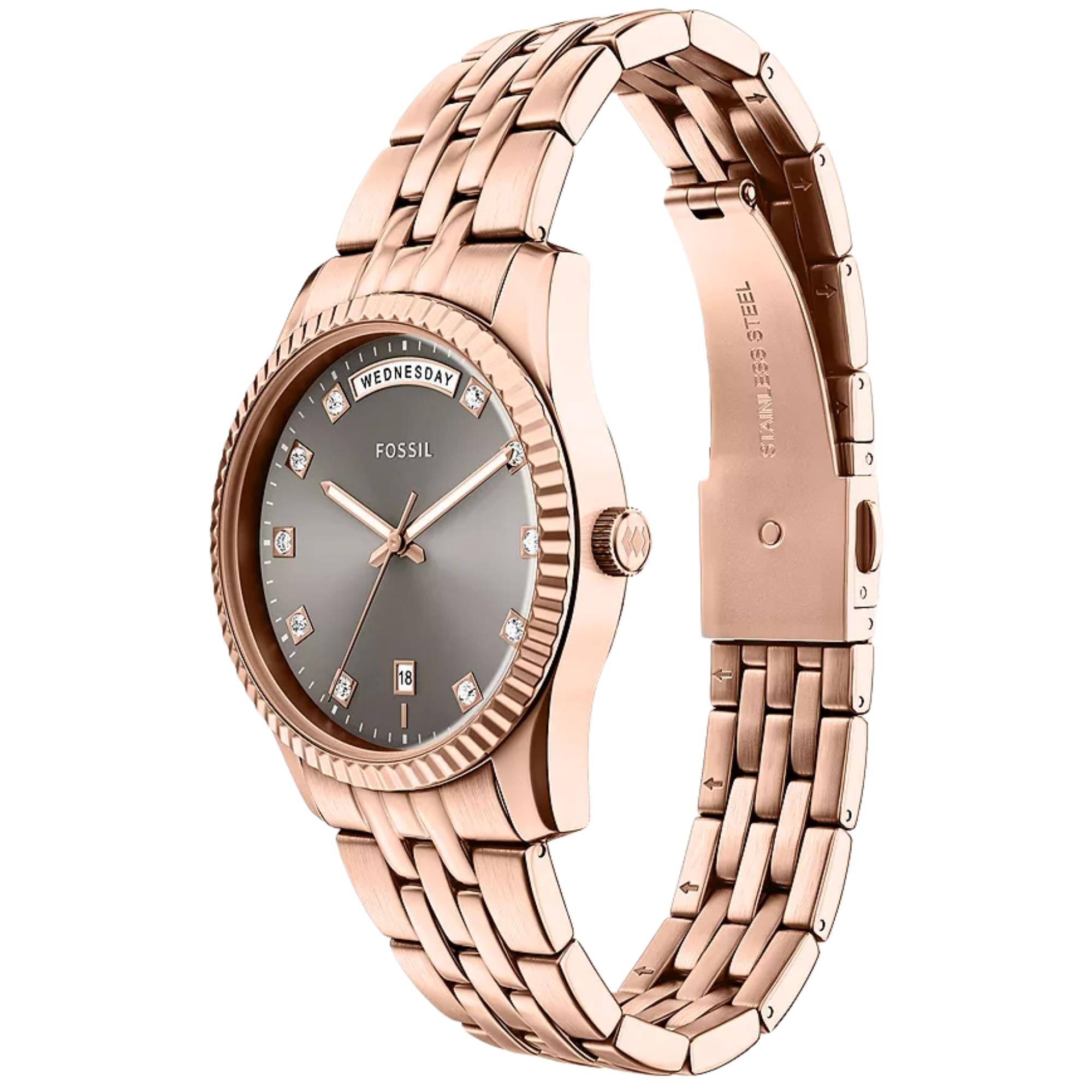 Fossil Scarlette Quartz Grey Dial Steel Strap Women's Watch ES5459
