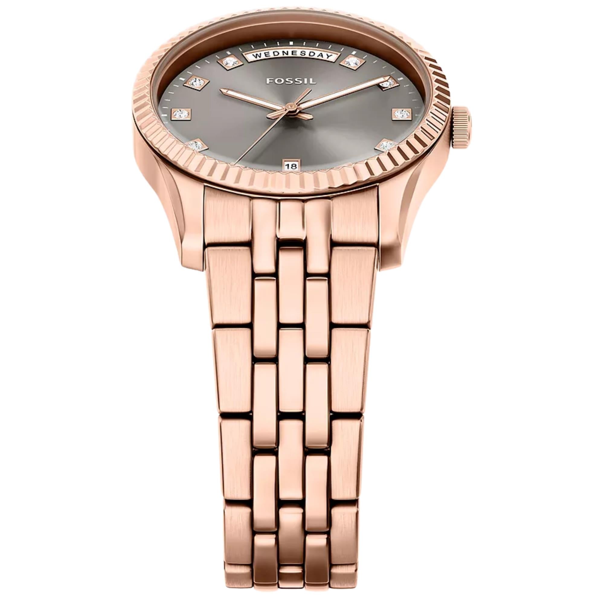Fossil Scarlette Quartz Grey Dial Steel Strap Women's Watch ES5459