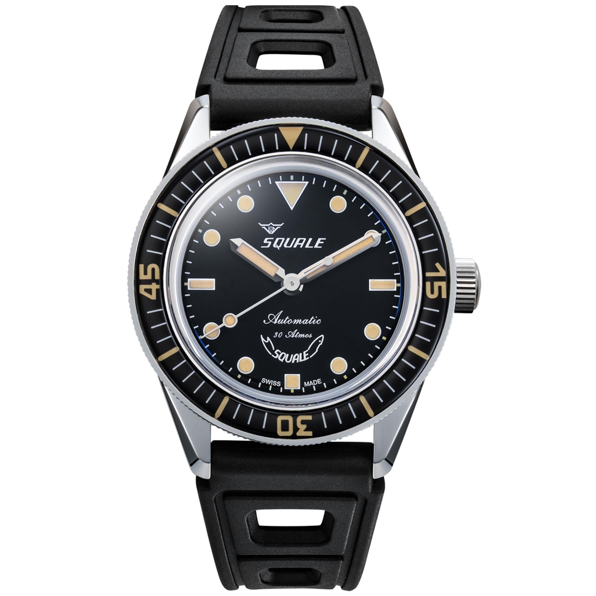 Squale SUB-37 Legend Black Dial Rubber Strap Men's Watch SUB-37BKBK.RBK