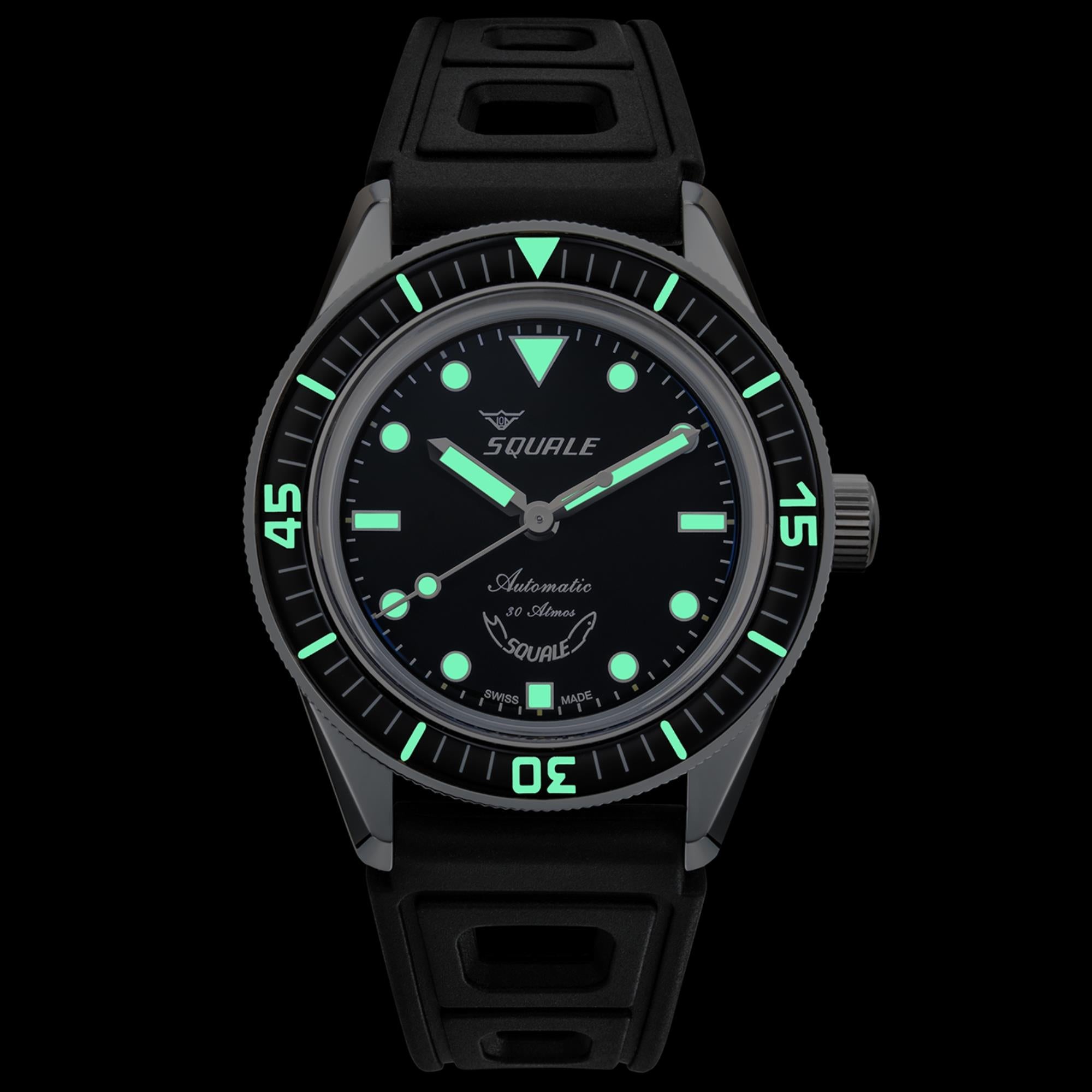 Squale SUB-37 Legend Black Dial Rubber Strap Men's Watch SUB-37BKBK.RBK