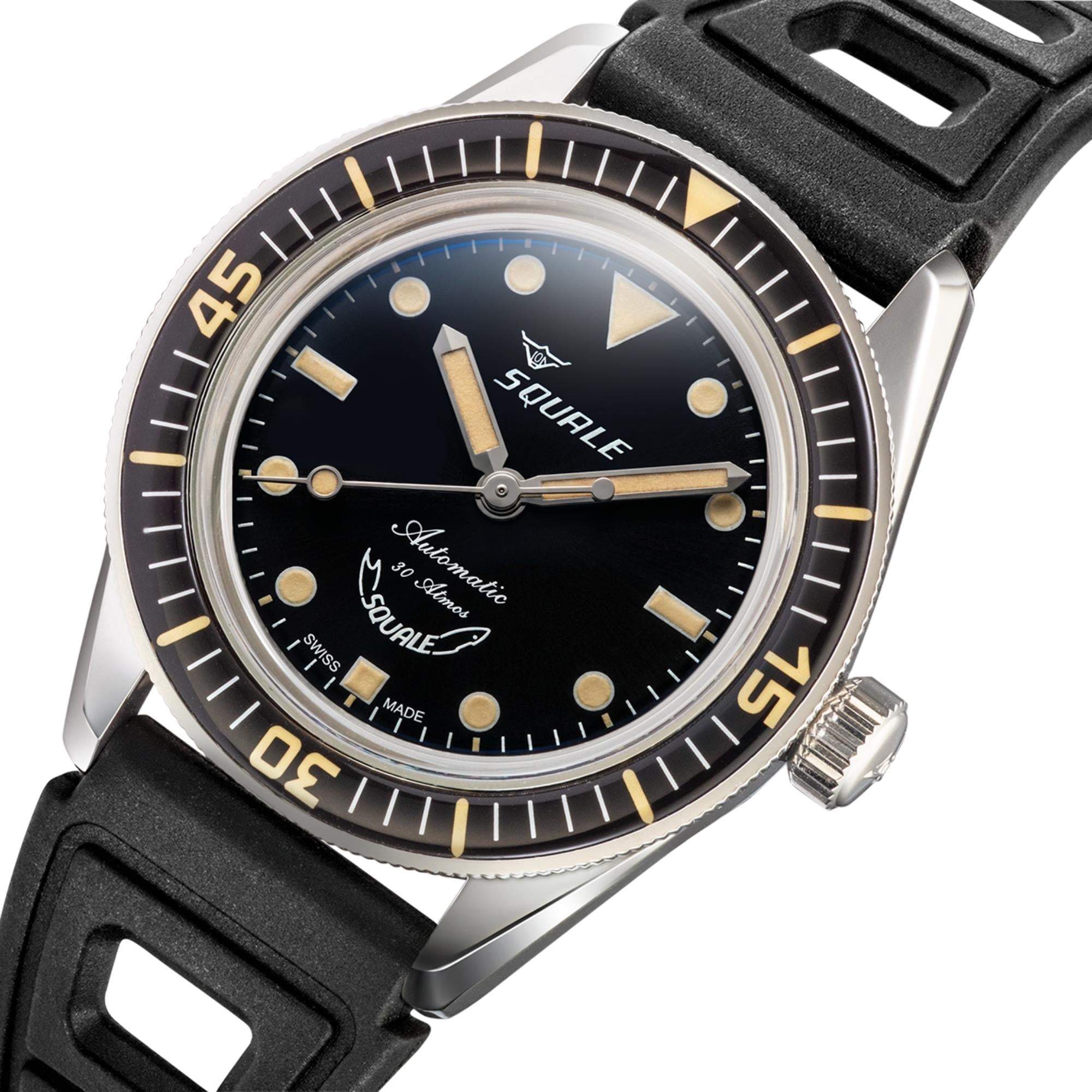 Squale SUB-37 Legend Black Dial Rubber Strap Men's Watch SUB-37BKBK.RBK