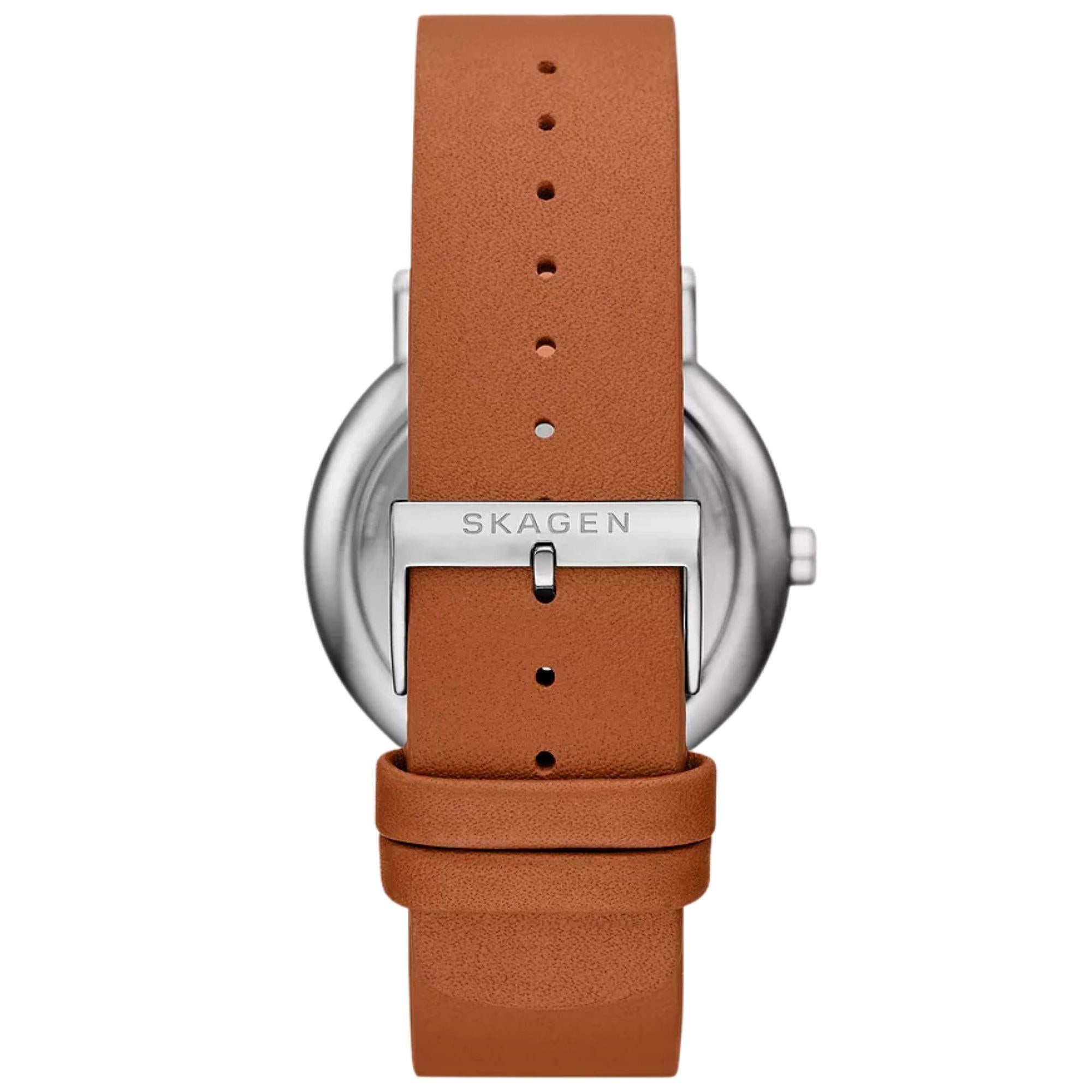 Skagen Signatur Multifunction Blue Dial Leather Strap Men's Watch SKW6943