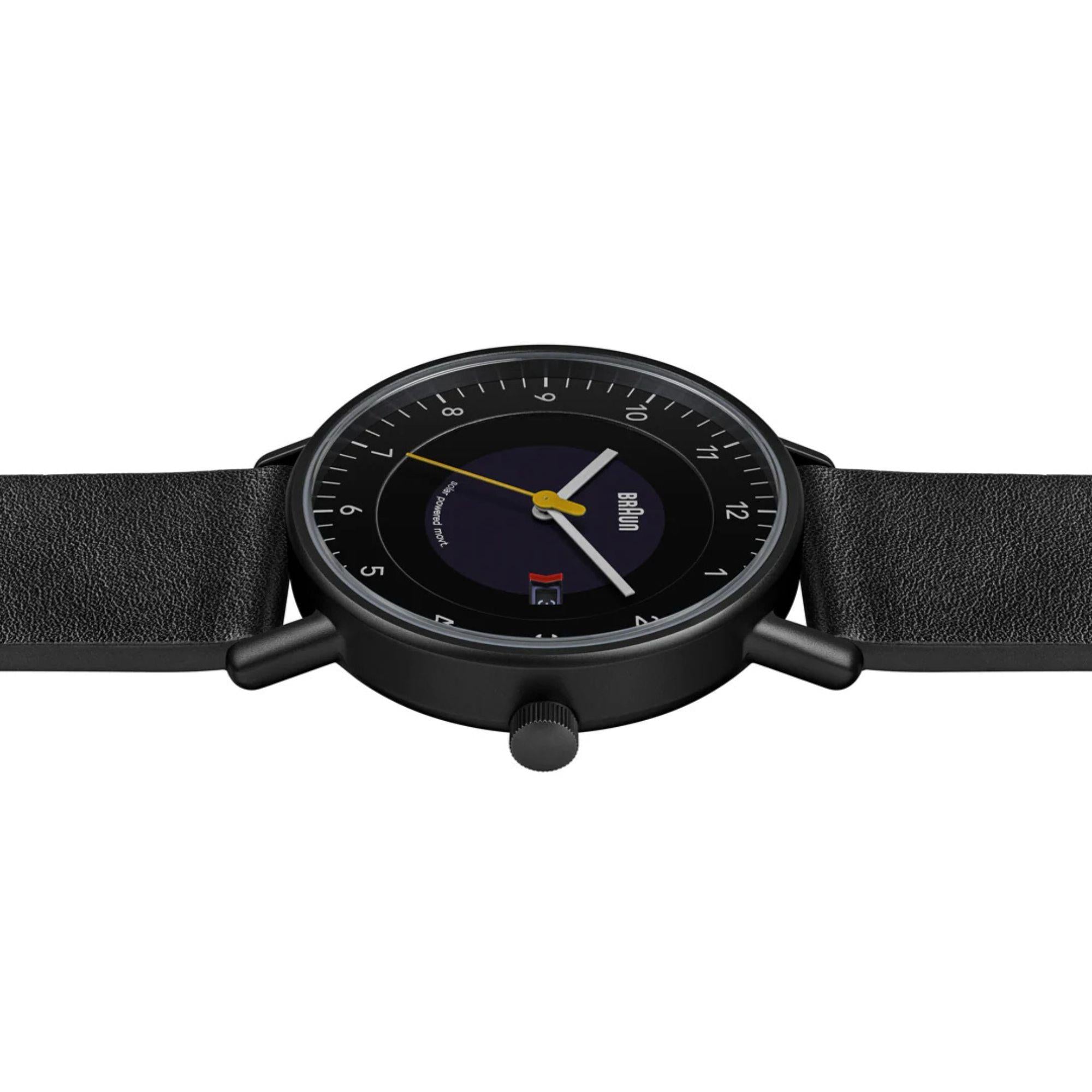 Braun Solar Powered Date Black Dial Leather Strap Men's Watch BN0301BKBKG