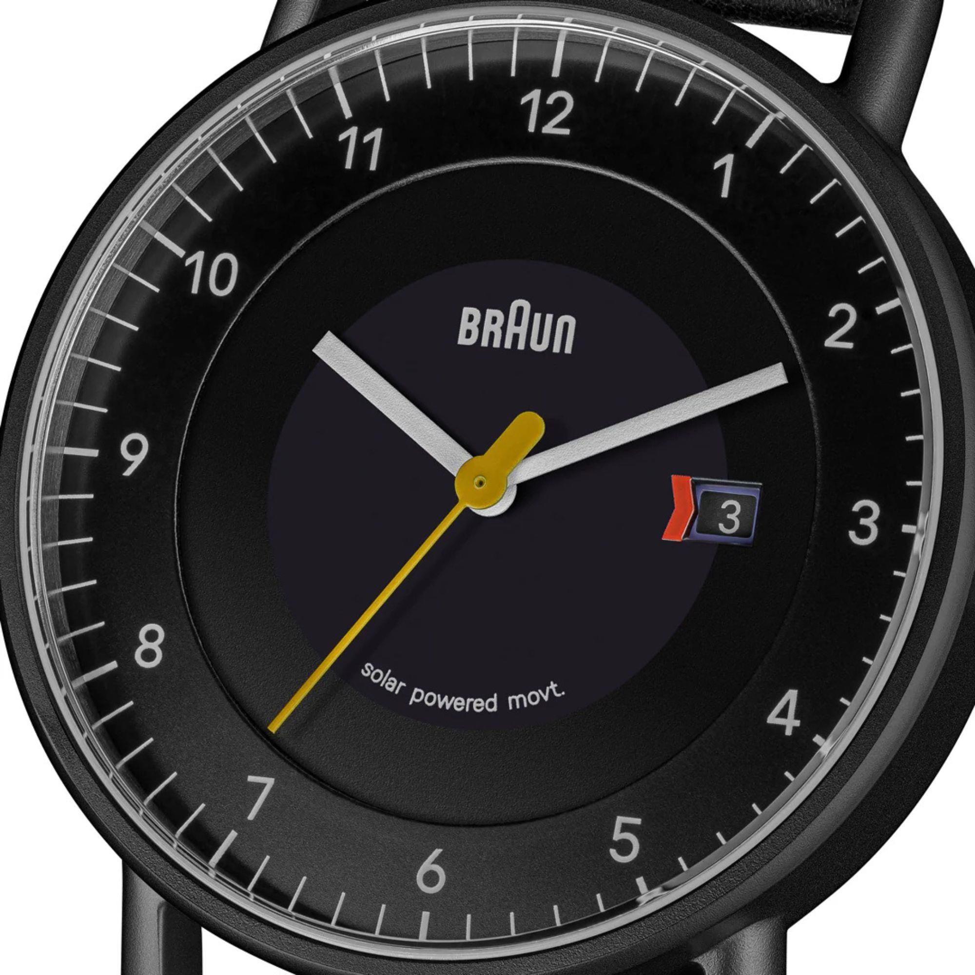 Braun Solar Powered Date Black Dial Leather Strap Men's Watch BN0301BKBKG