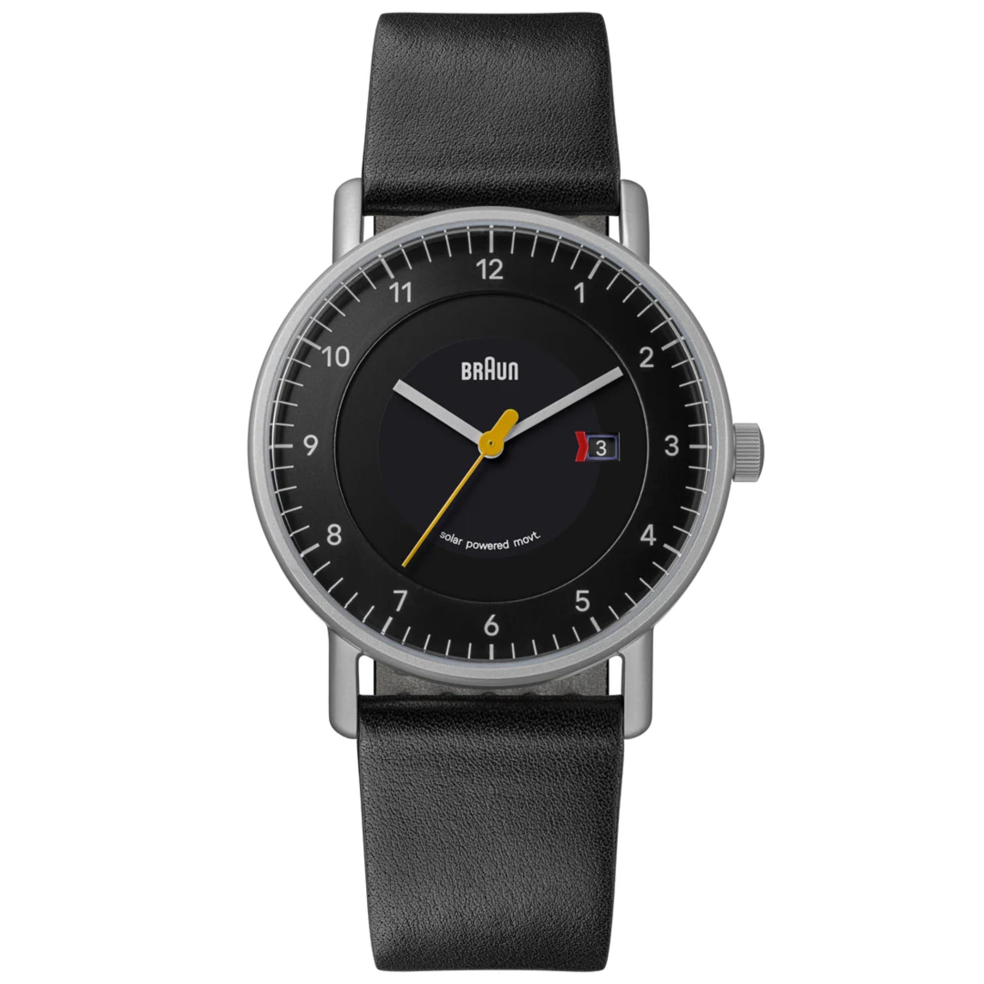 Braun Solar Powered Date Black Dial Leather Strap Men's Watch BN0301BKSLBKG