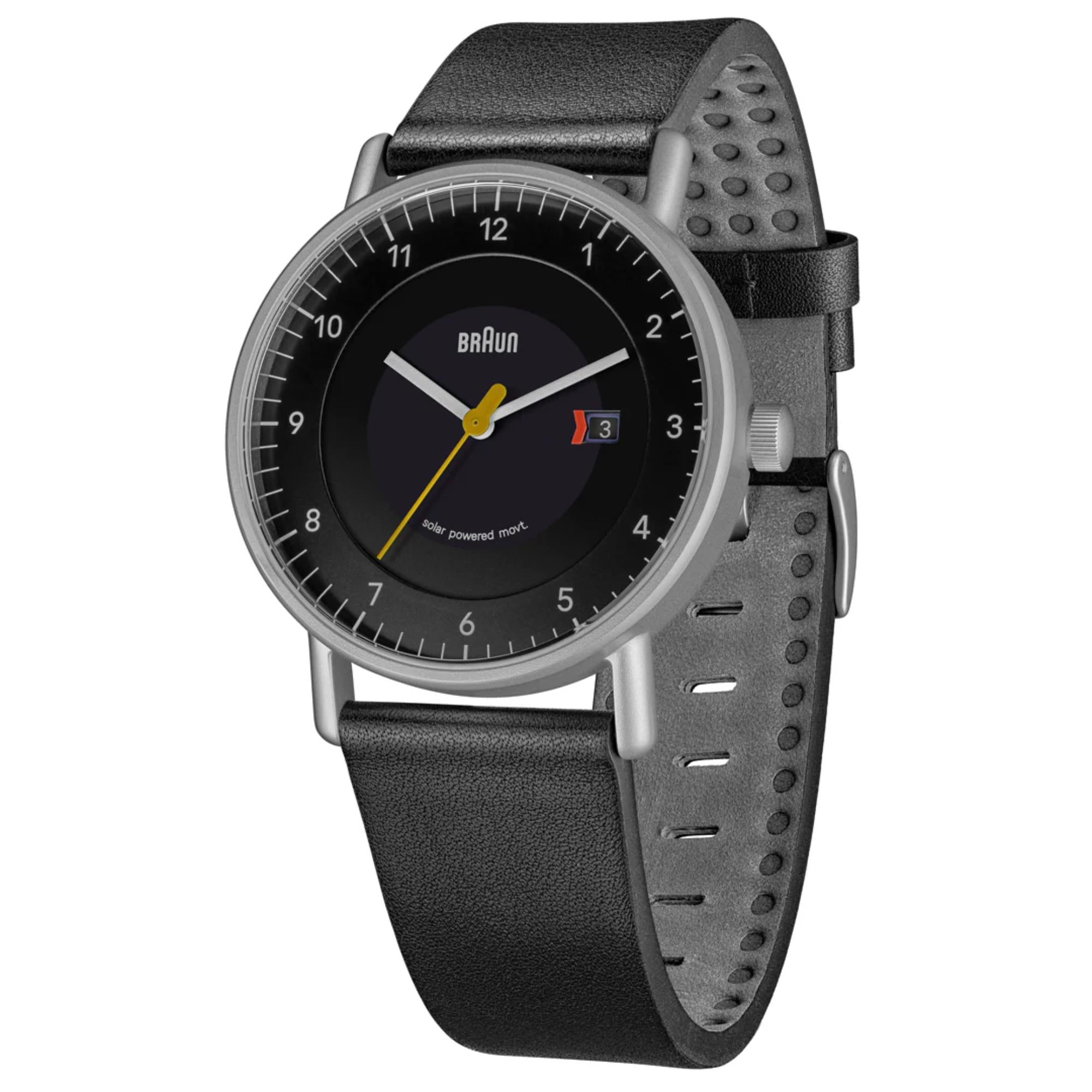 Braun Solar Powered Date Black Dial Leather Strap Men's Watch BN0301BKSLBKG