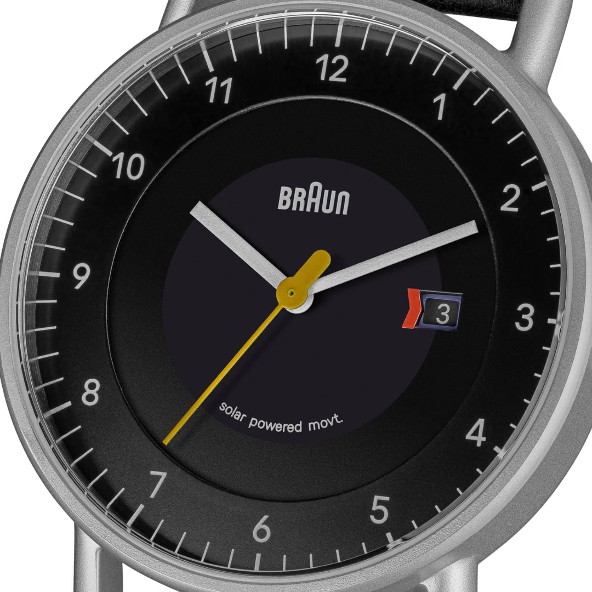 Braun Solar Powered Date Black Dial Leather Strap Men's Watch BN0301BKSLBKG