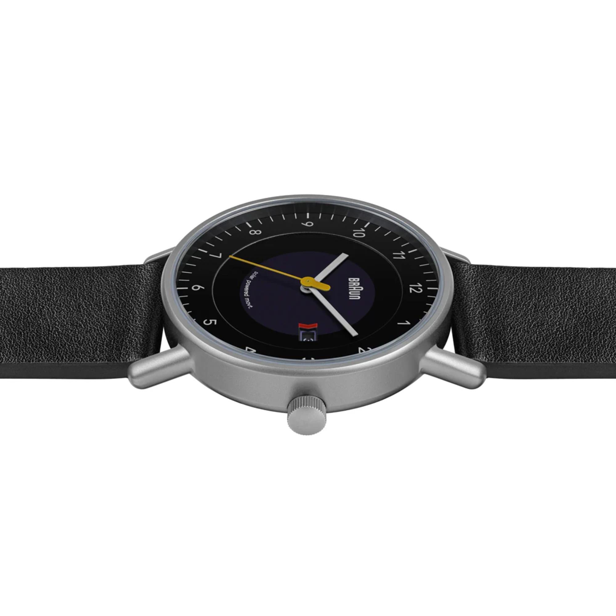 Braun Solar Powered Date Black Dial Leather Strap Men's Watch BN0301BKSLBKG