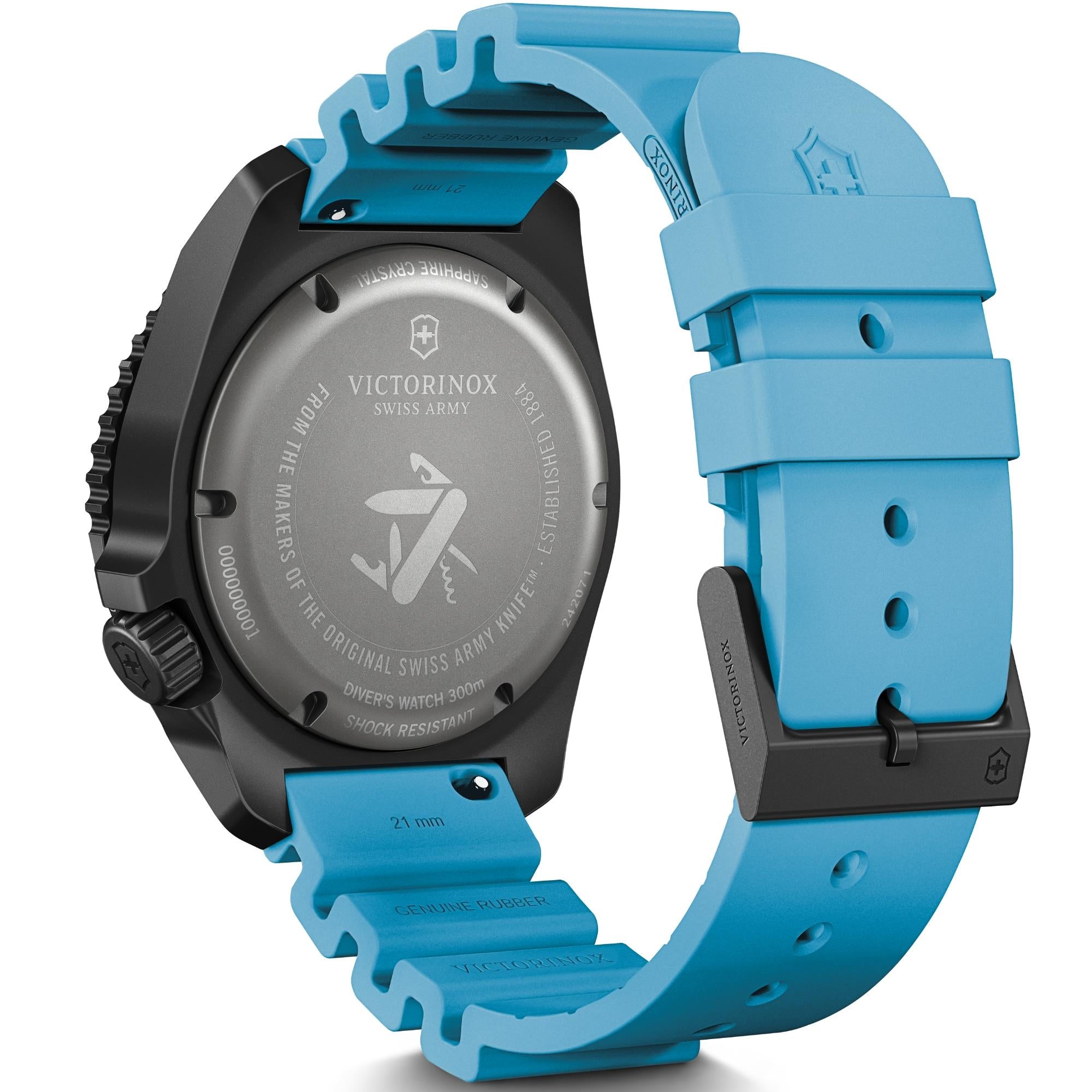 Victorinox Dive Pro 242071 case-back and blue rubber strap with pin buckle