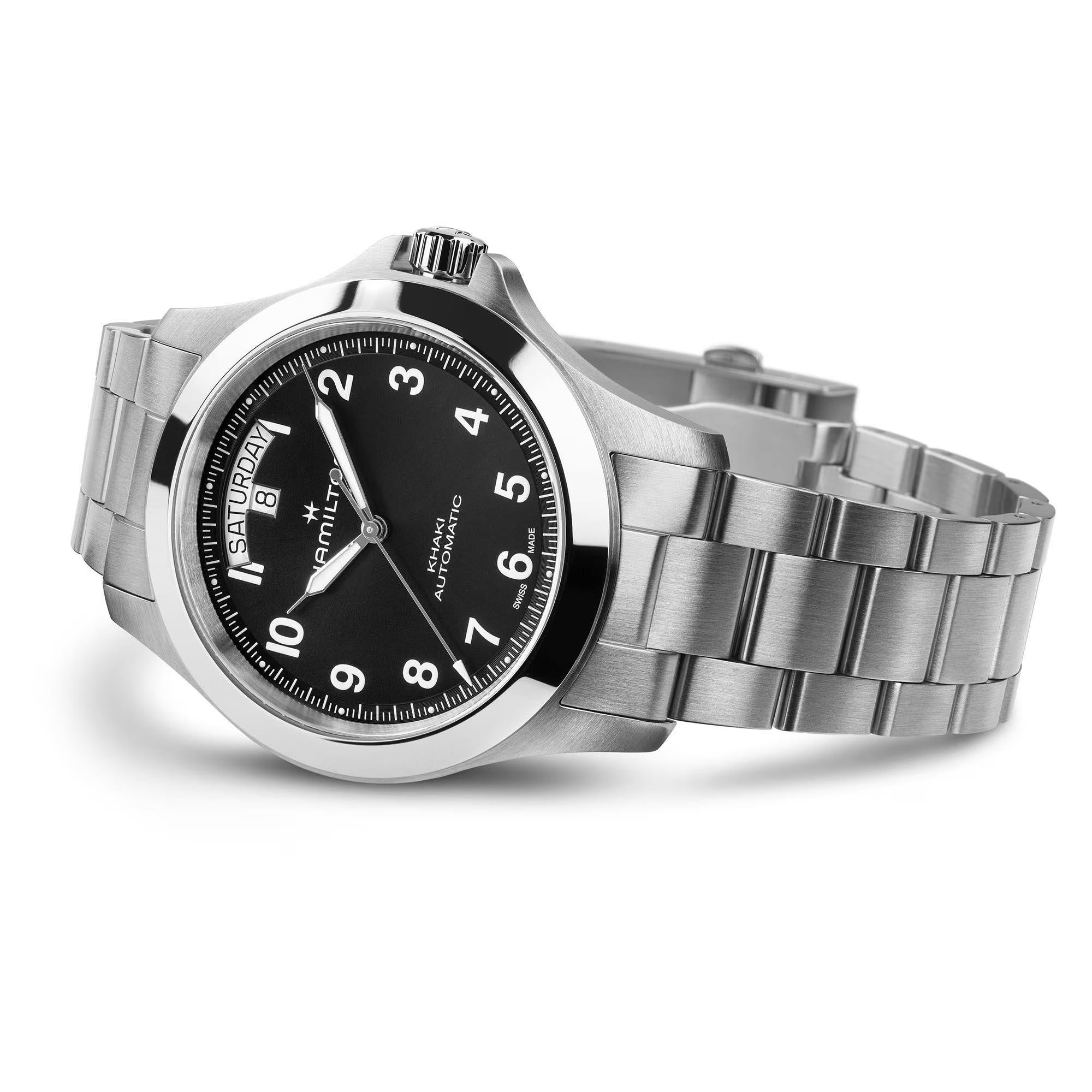 Hamilton Khaki Field H64475131 40mm dial and stainless steel bracelet detail