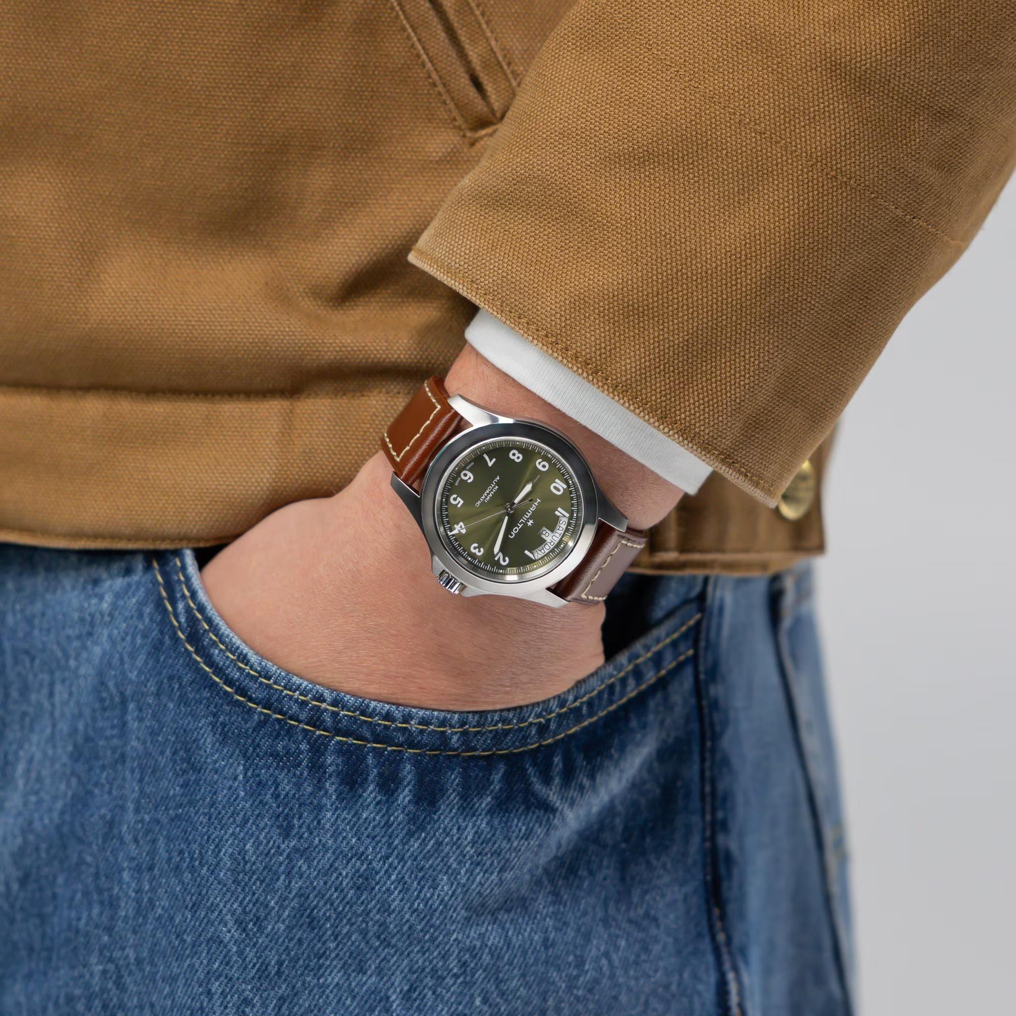 Hamilton Khaki Field 40mm Green Leather Mens Automatic Watch H64475560