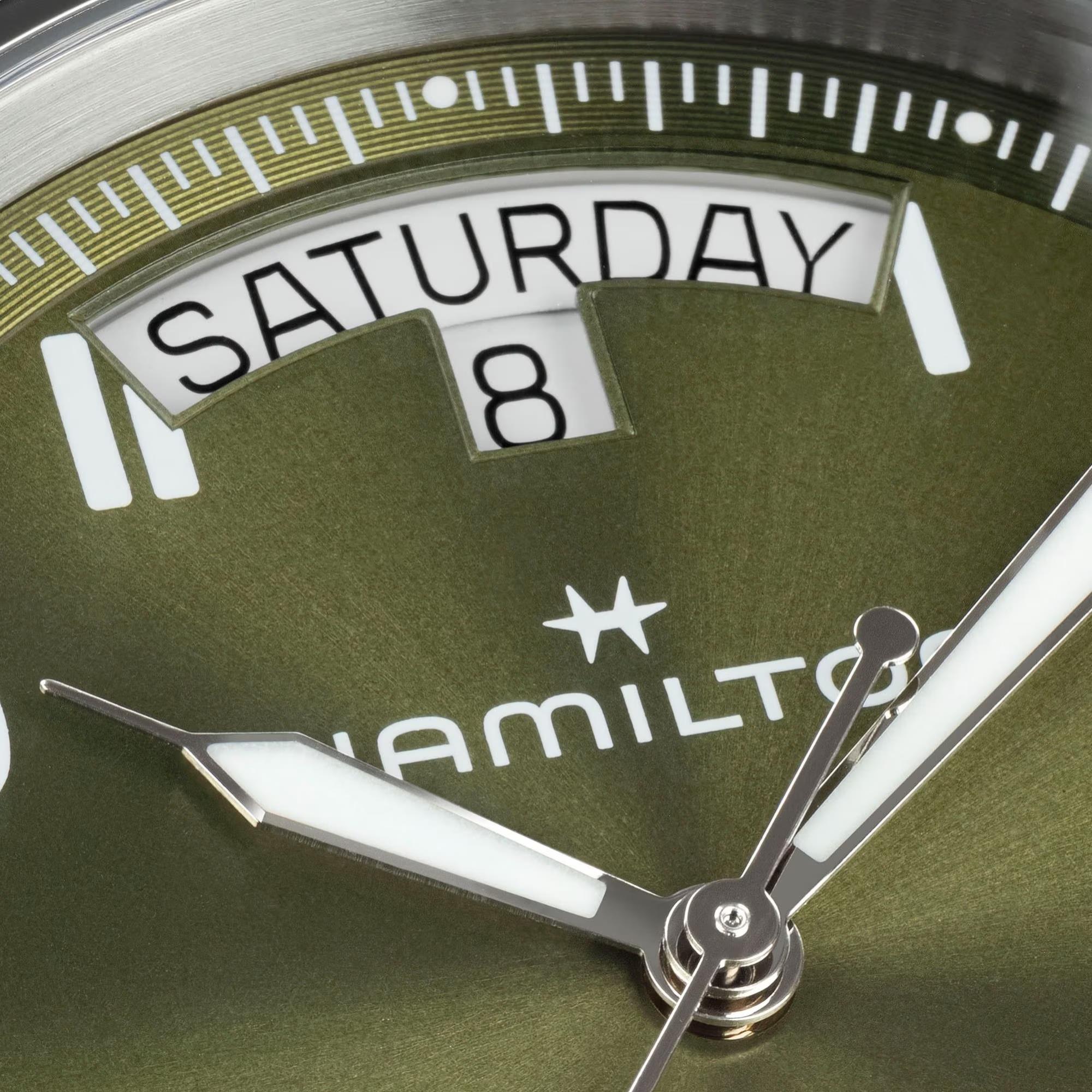 Hamilton Khaki Field 40mm Green Leather Mens Automatic Watch H64475560
