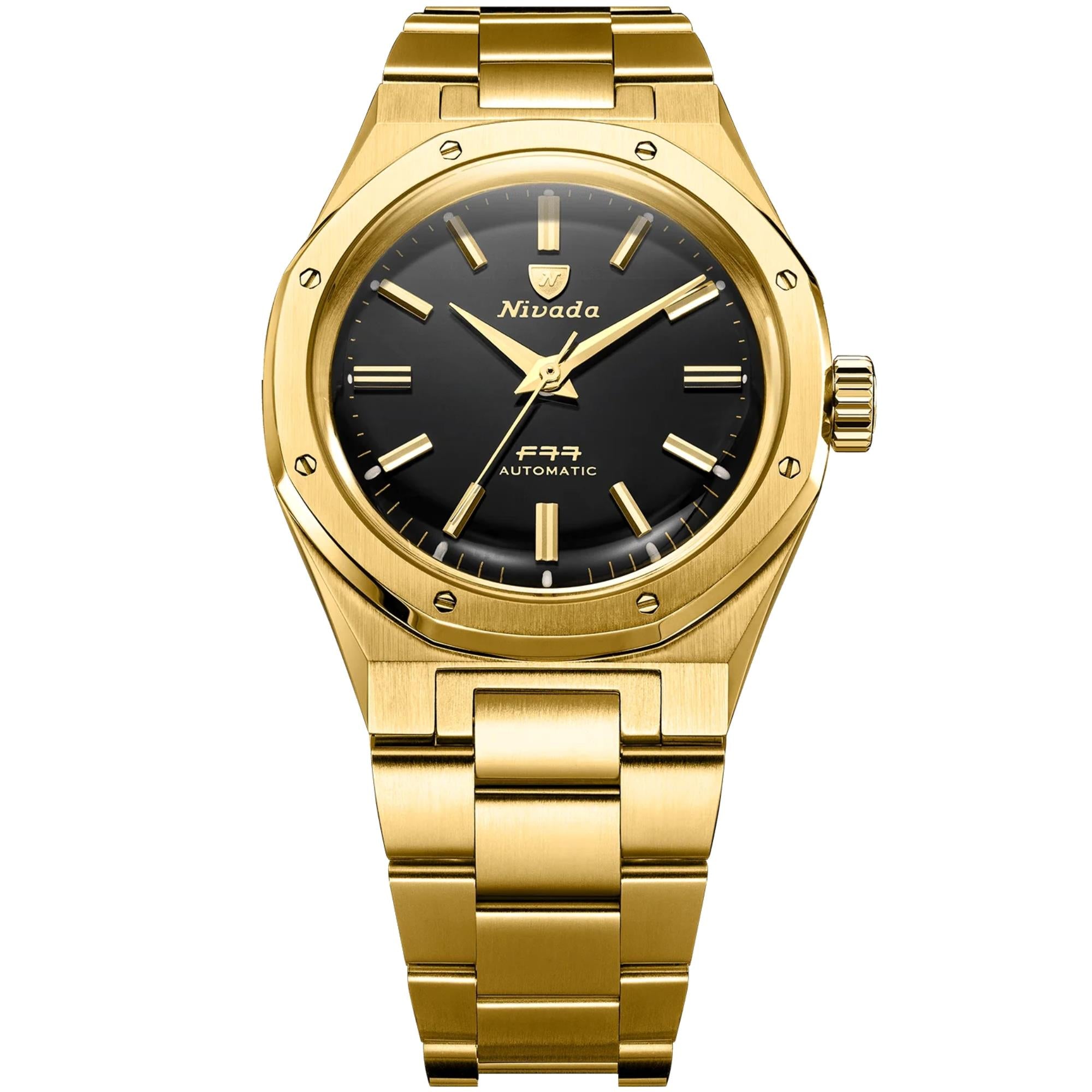 Nivada Grenchen F77 MKII 38mm Black Dial Steel Mens Automatic Watch 68028A77