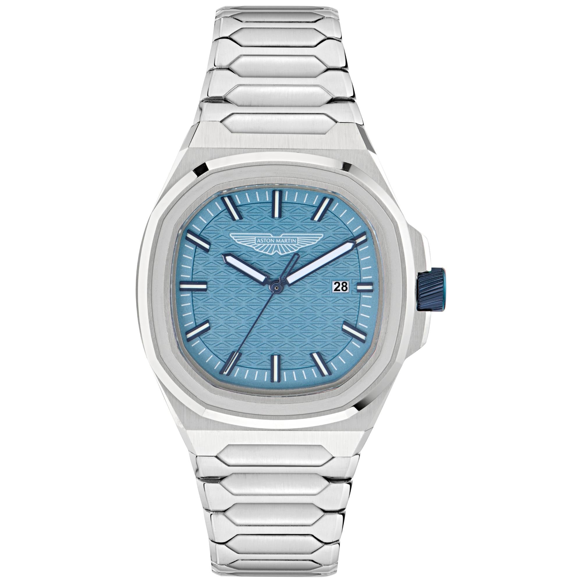 Aston Martin Icon GPQ 42mm RSST Case Light Blue Dial RSST Bracelet Mens Quartz Watch MTIG2S605