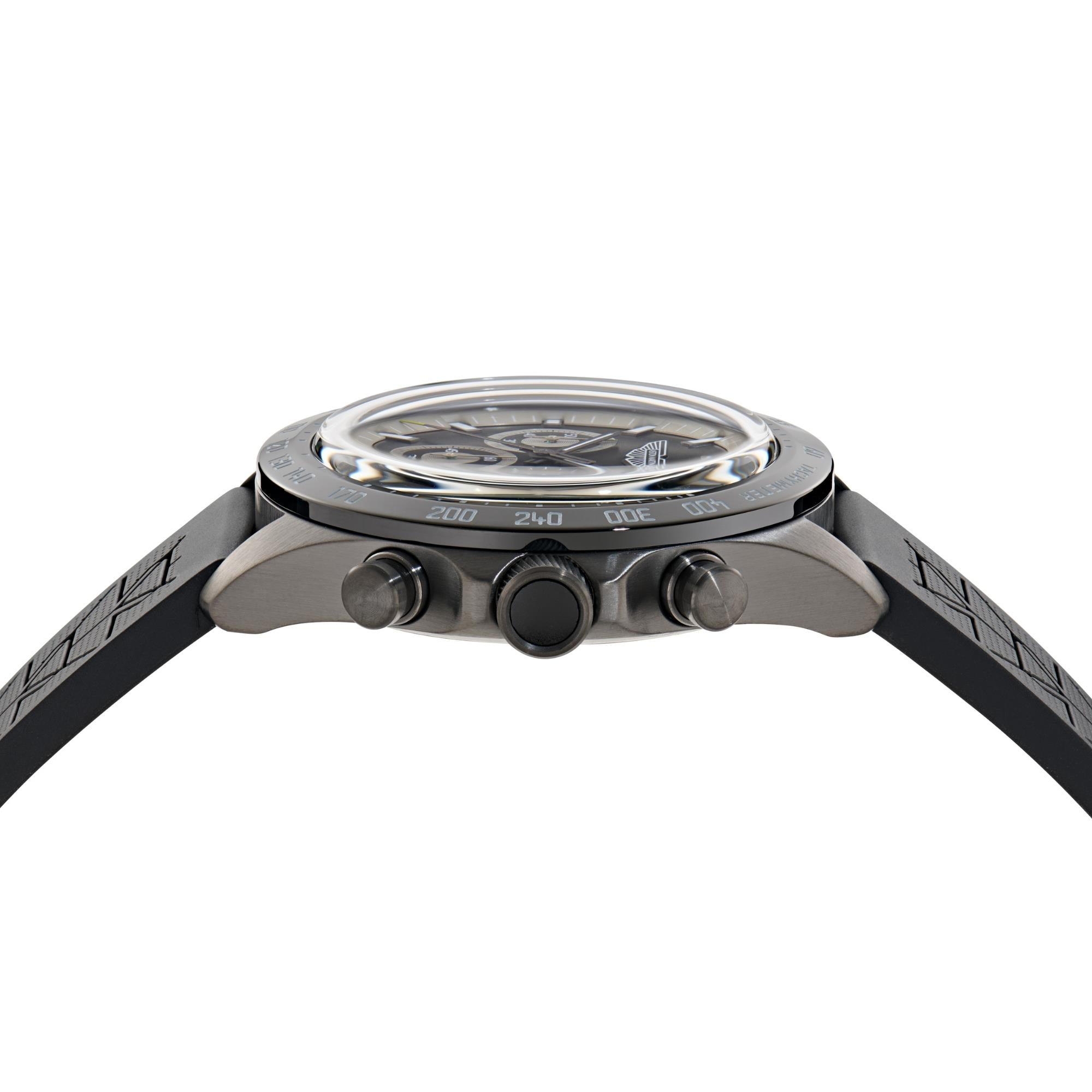 Aston Martin Icon SPT 44mm Chronograph IP Gun RSST Case Black Dial Black Silicone Strap Mens Quartz Watch MTIS2S606