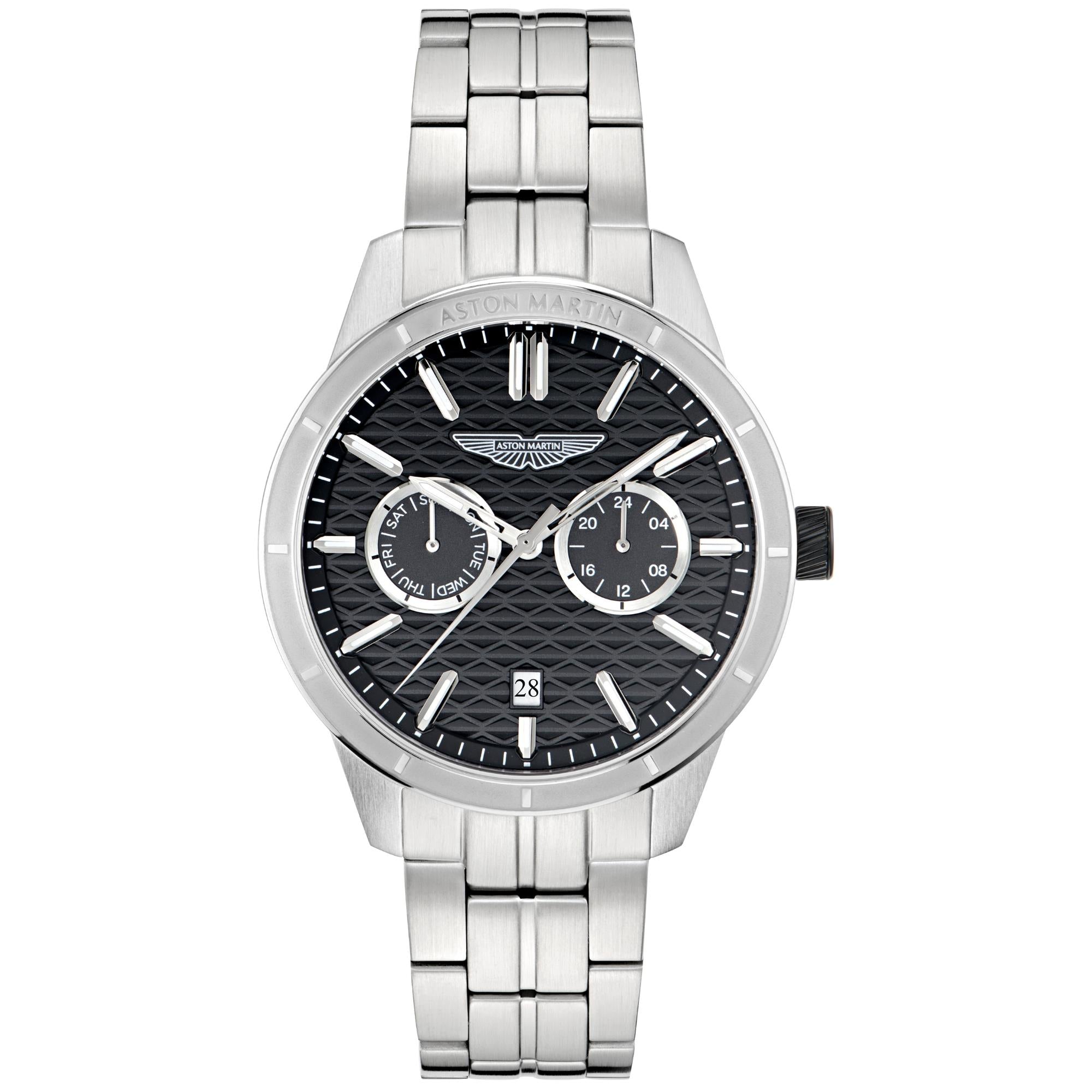 Aston Martin Icon HDL 42mm Chronograph RSST Case Black Dial RSST Bracelet Mens Quartz Watch MTIH2S603