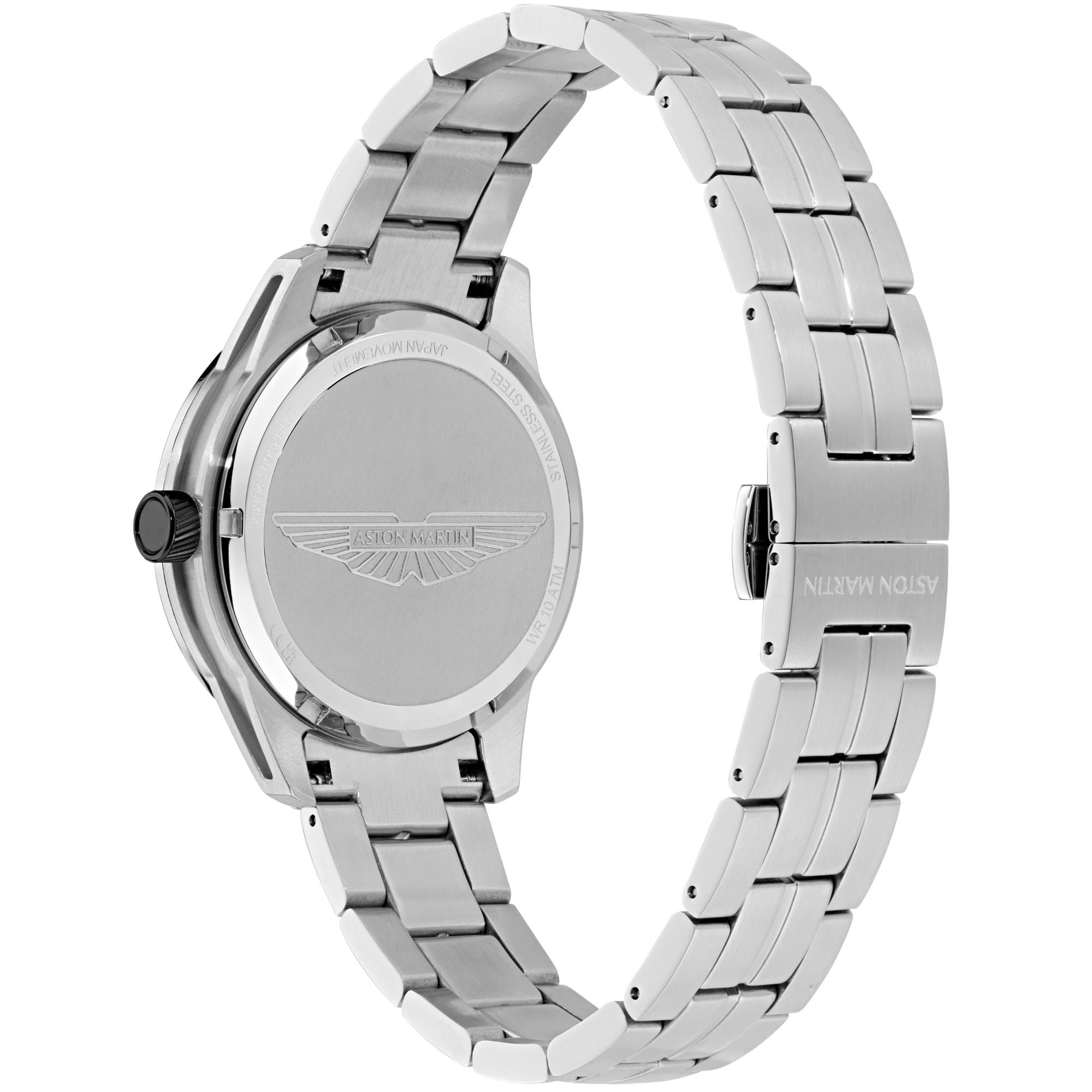 Aston Martin Icon HDL 42mm Chronograph RSST Case Black Dial RSST Bracelet Mens Quartz Watch MTIH2S603