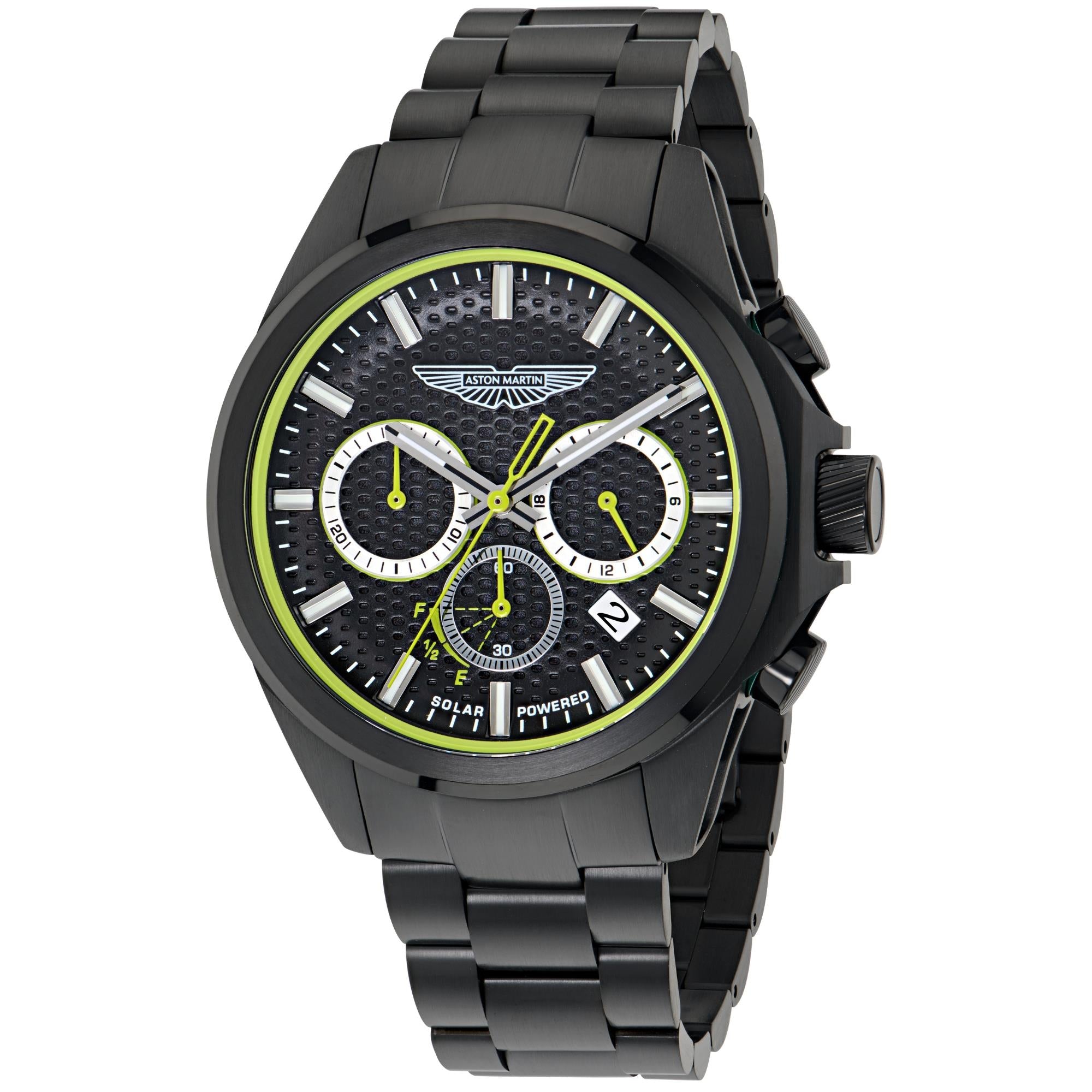 Aston Martin Thrill HLC 44mm Chronograph IP Black RSST Case Black Dial IP Black RSST Bracelet Mens Solar Watch MTRH2S601