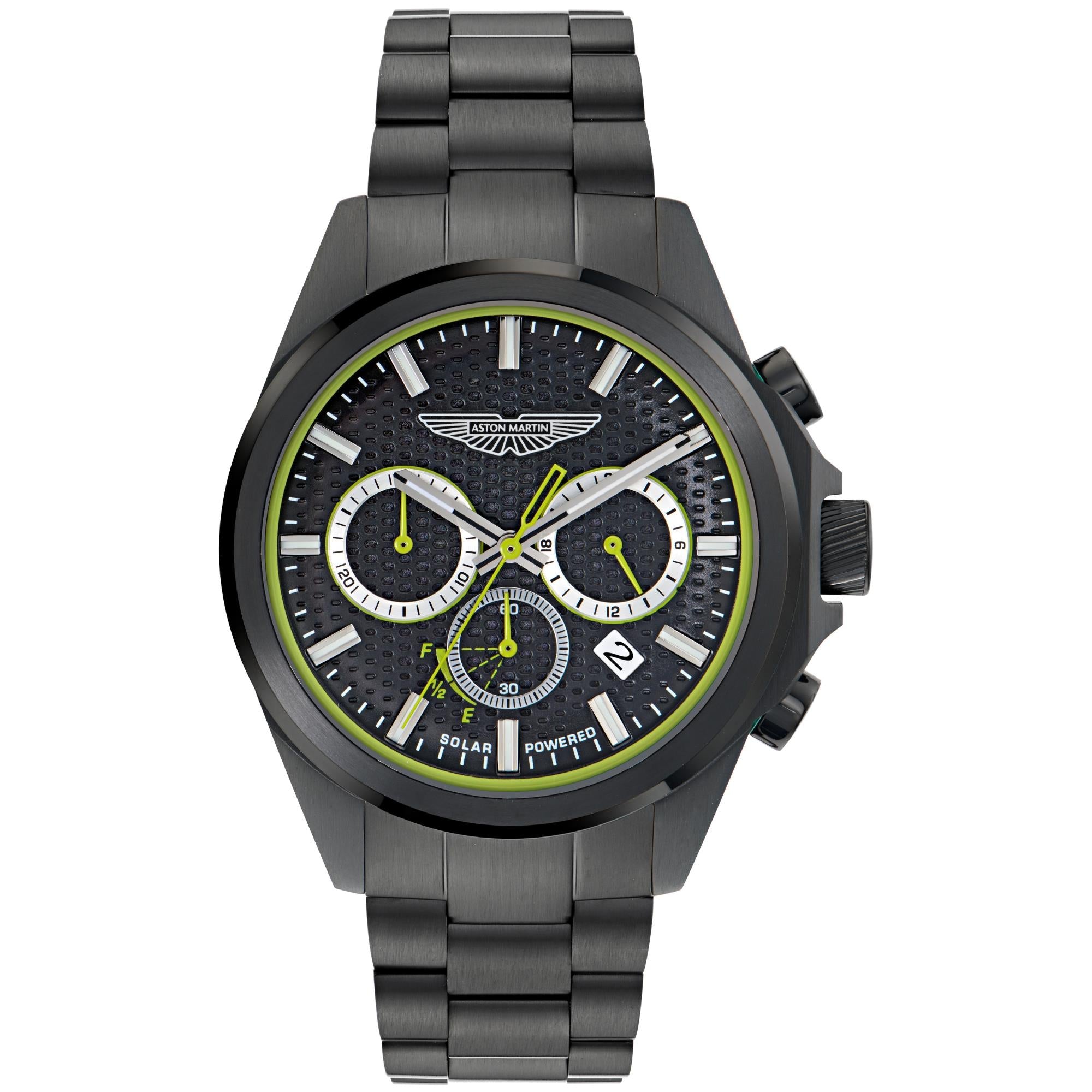 Aston Martin Thrill HLC 44mm Chronograph IP Black RSST Case Black Dial IP Black RSST Bracelet Mens Solar Watch MTRH2S601