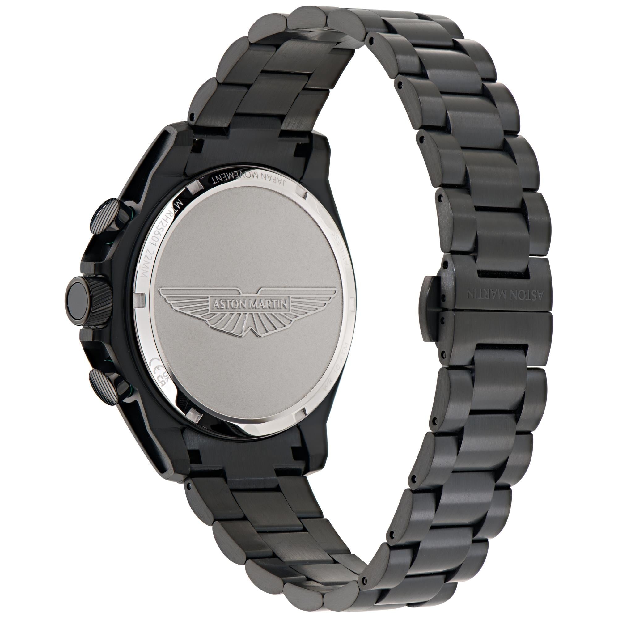 Aston Martin Thrill HLC 44mm Chronograph IP Black RSST Case Black Dial IP Black RSST Bracelet Mens Solar Watch MTRH2S601