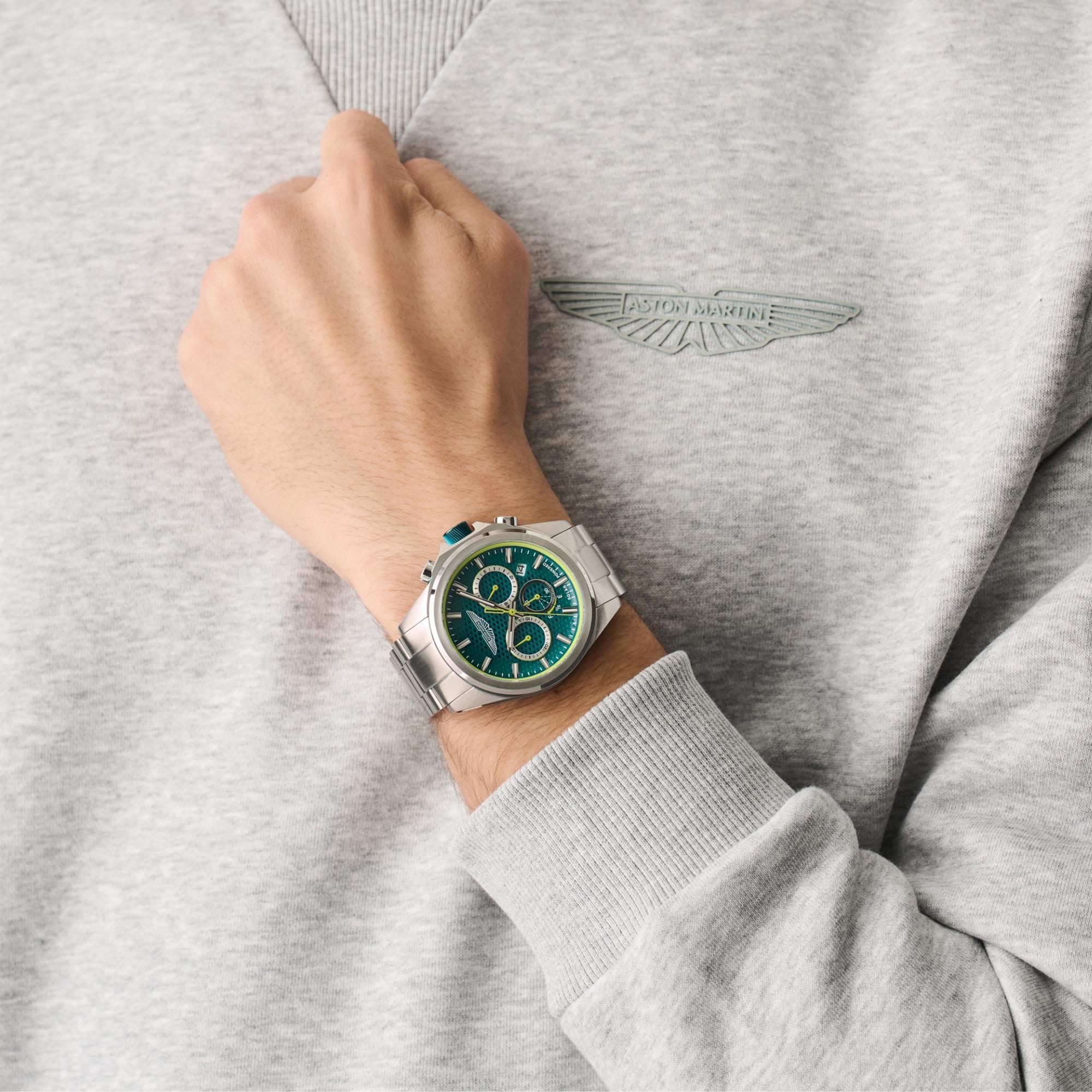 Aston Martin Thrill HLC 44mm Chronograph RSST Case Podium Green Dial RSST Bracelet Mens Solar Watch MTRH2S602
