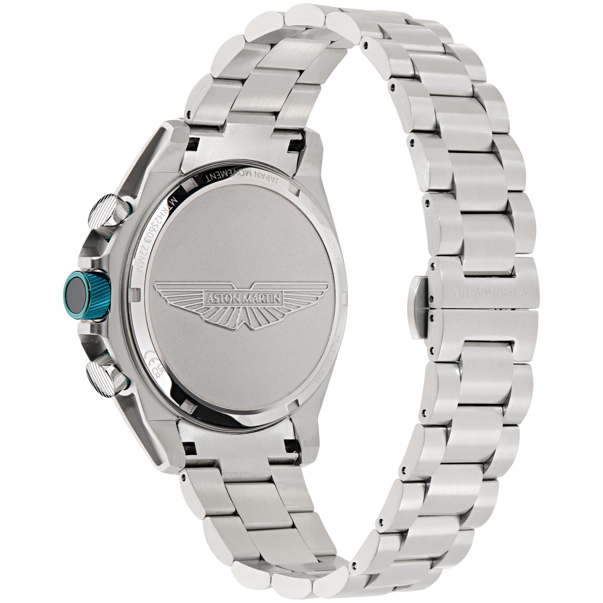Aston Martin Thrill HLC 44mm Chronograph RSST Case Podium Green Dial RSST Bracelet Mens Solar Watch MTRH2S602