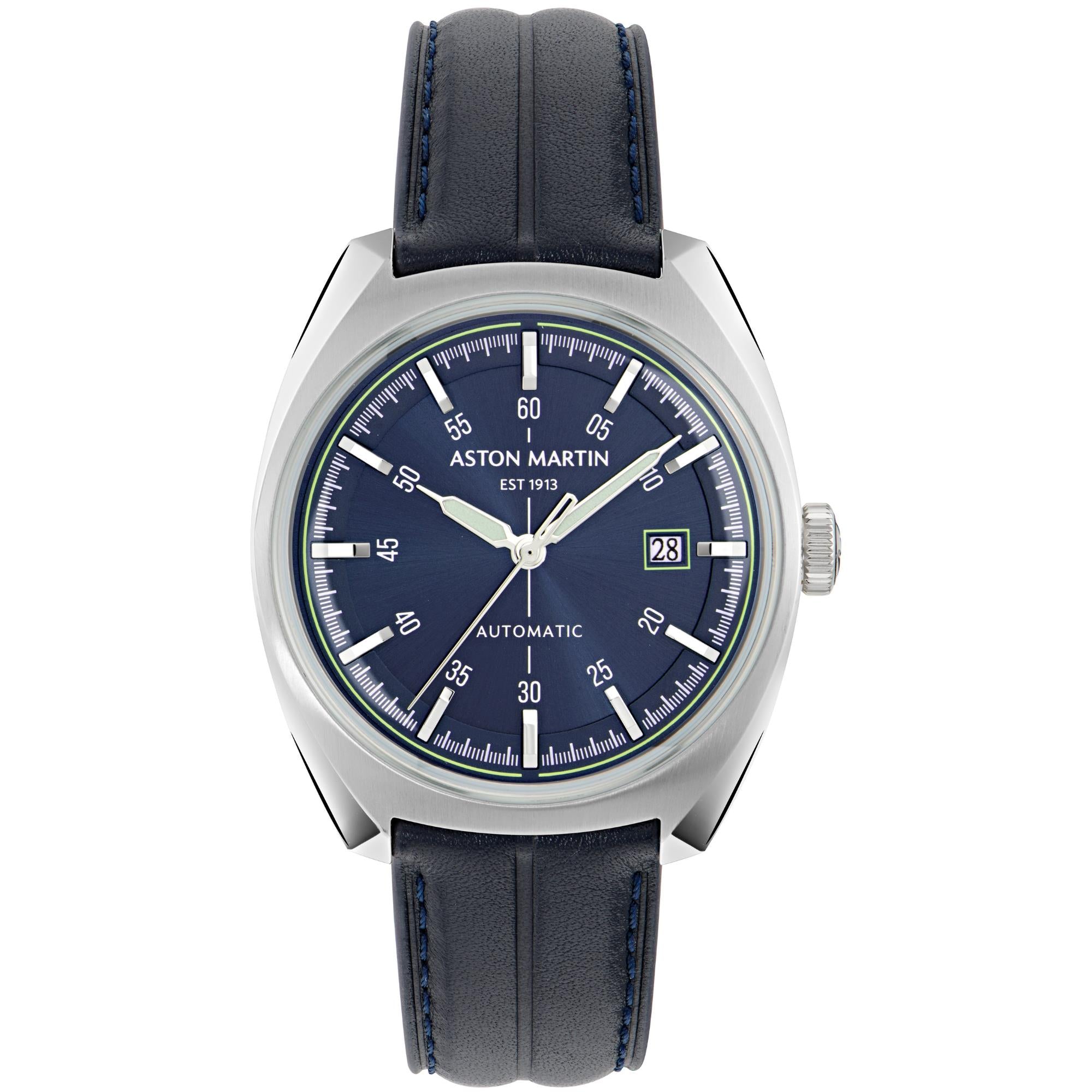 Aston Martin Timeless TS2 41mm RSST Case Blue Dial Blue Leather Strap Mens Automatic Watch MTTS2S604