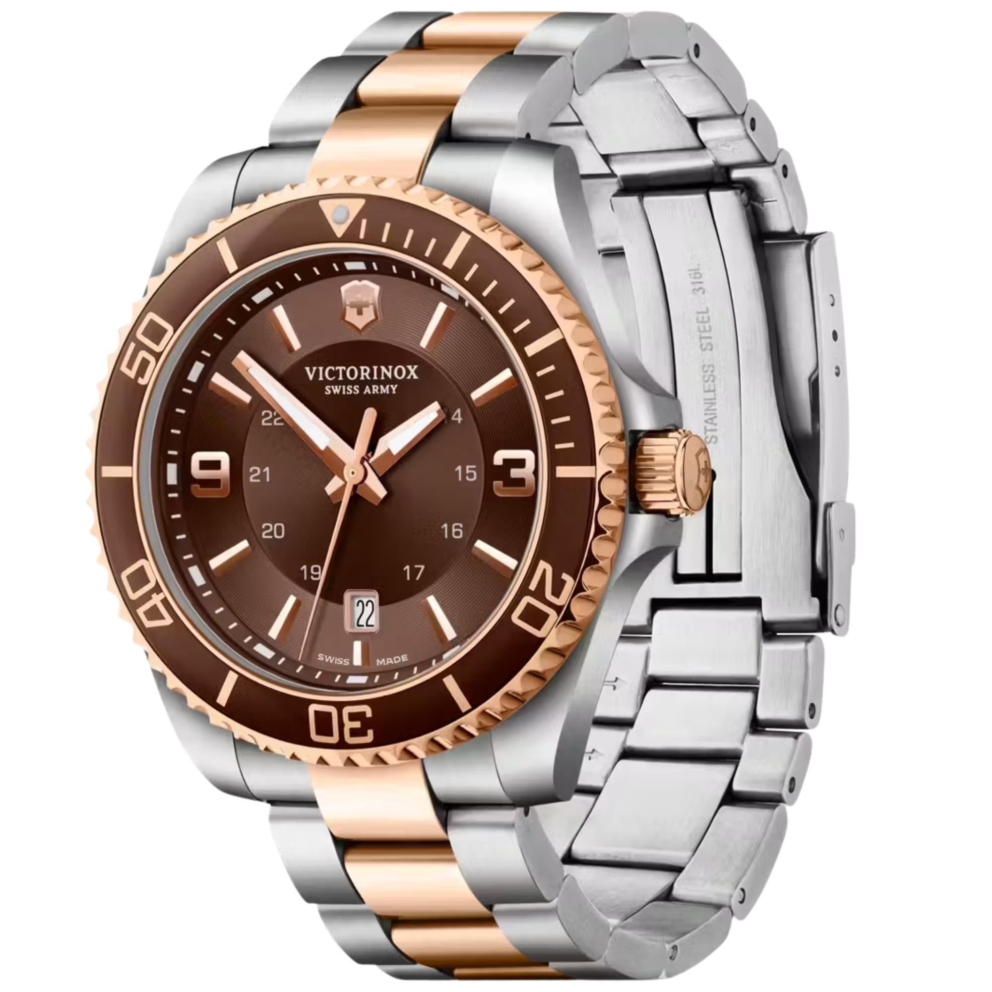 Victorinox Maverick 43mm Large Brown Dial Steel Mens Quartz Watch 241951