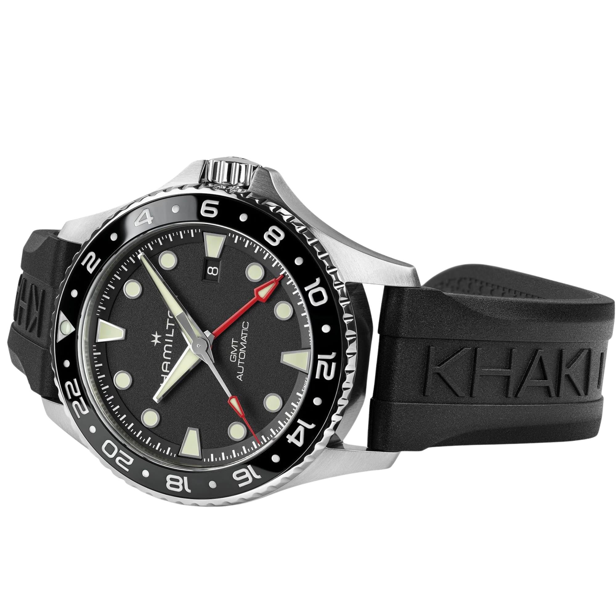 Hamilton Khaki Navy Scuba 43mm GMT Black Dial Rubber Mens Automatic Watch H82555330
