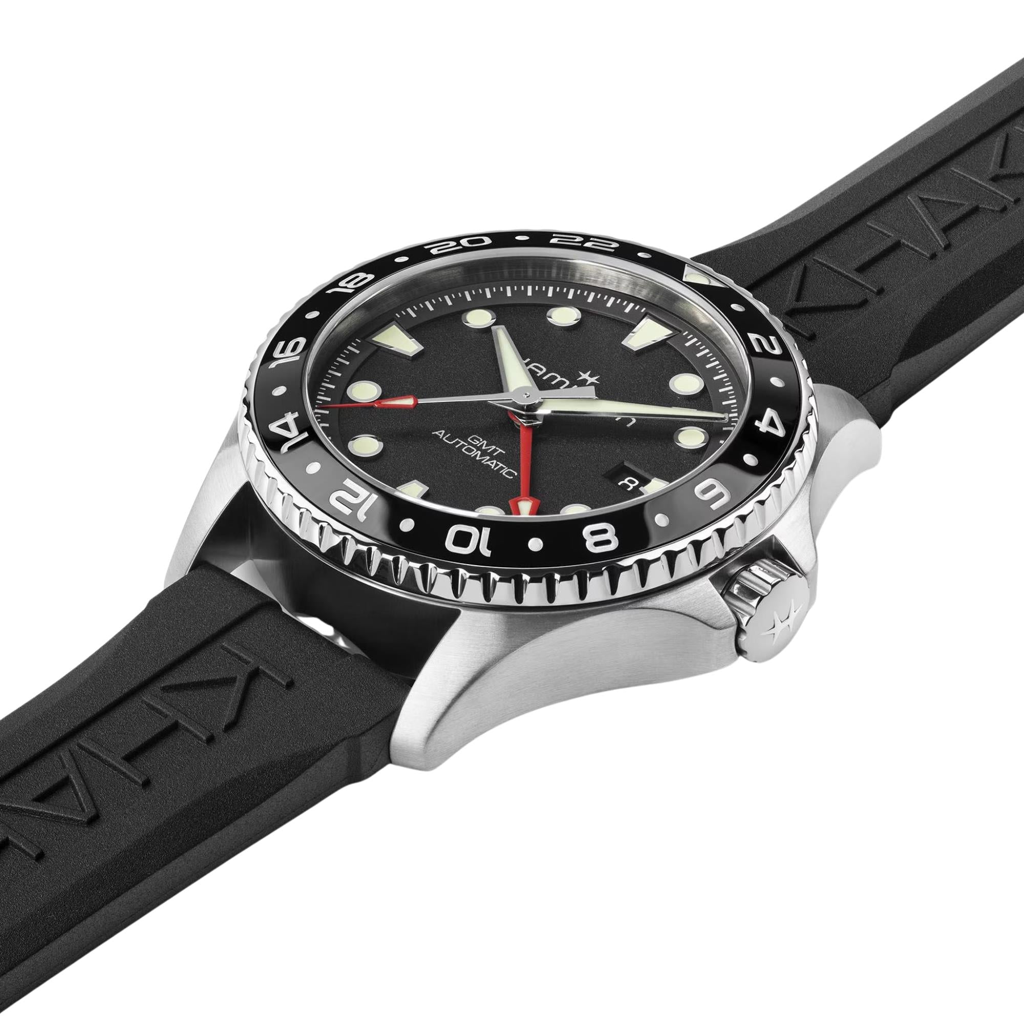 Hamilton Khaki Navy Scuba 43mm GMT Black Dial Rubber Mens Automatic Watch H82555330