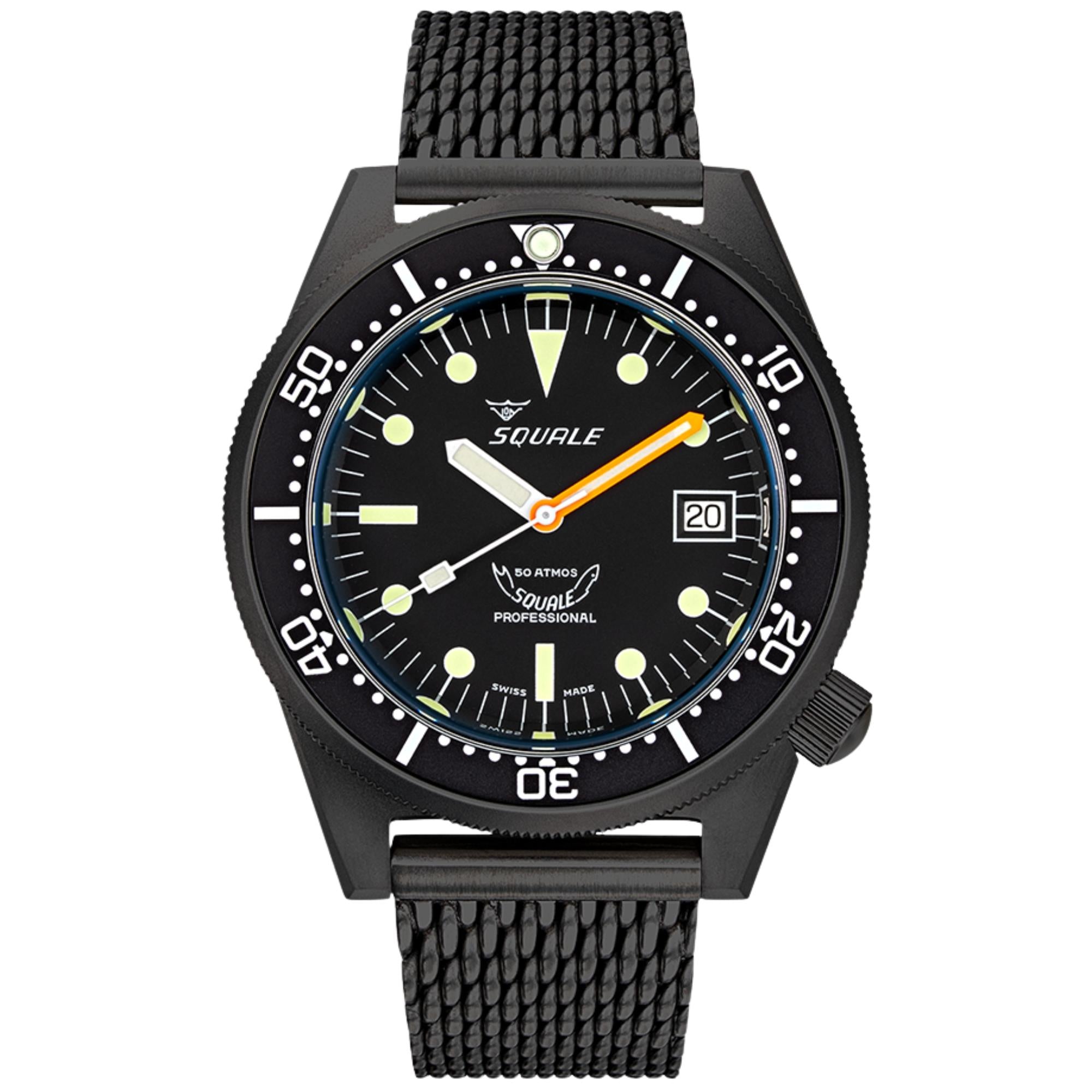 Squale 1521 DLC 42mm Black Dial Steel Mens Automatic Watch 1521DLCBK.MEPVD20