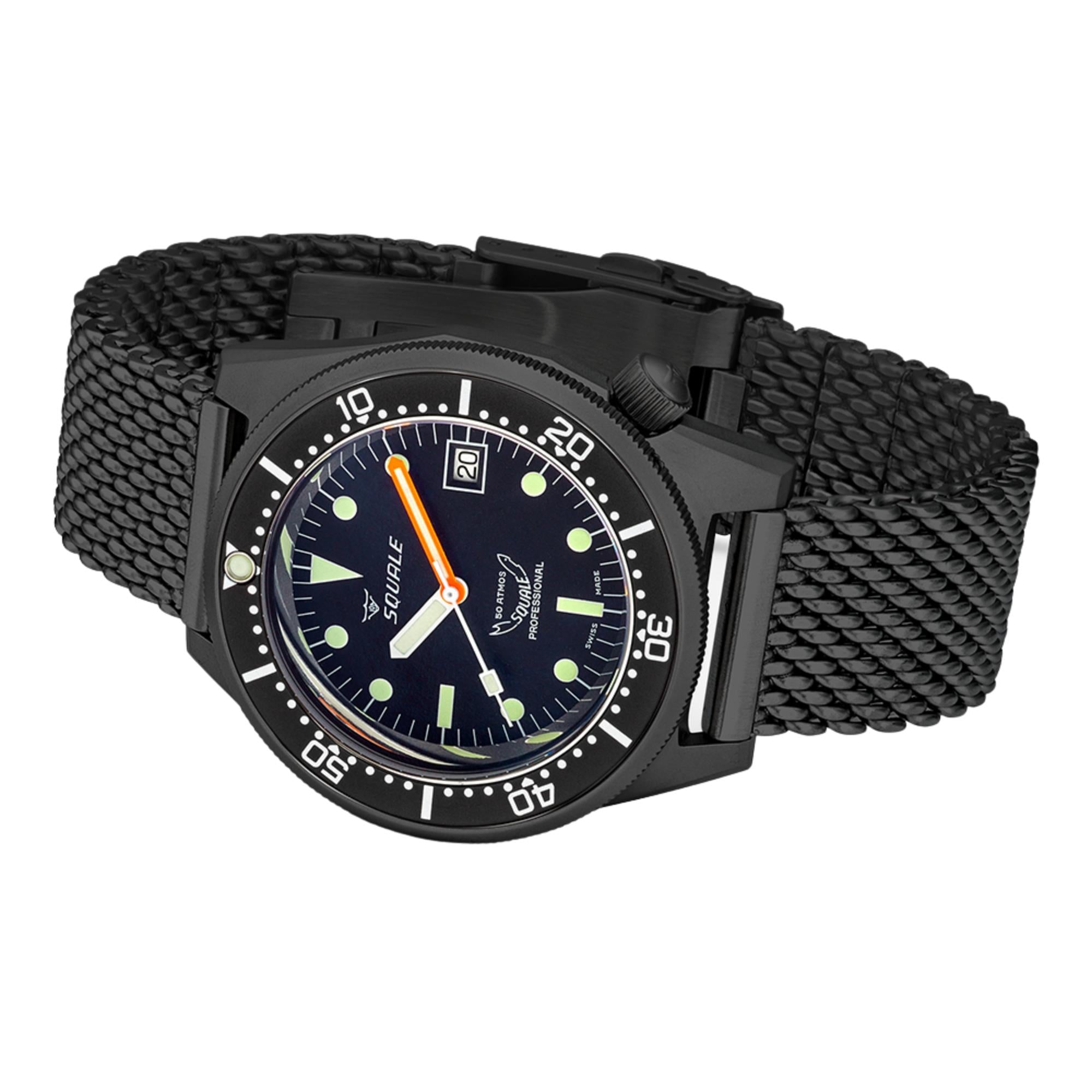 Squale 1521 DLC 42mm Black Dial Steel Mens Automatic Watch 1521DLCBK.MEPVD20