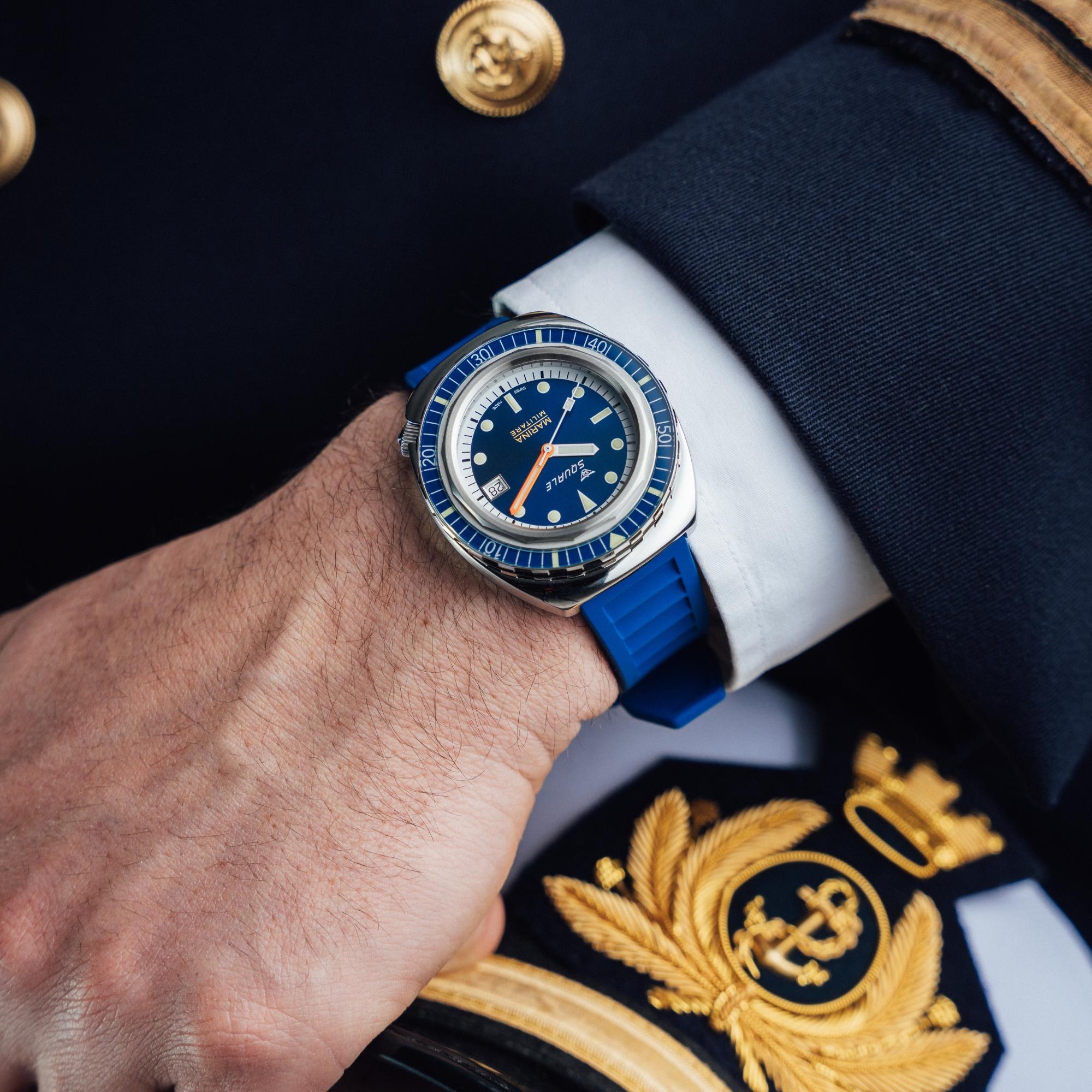 Squale 2001 Marina Militare 41.5mm Limited Edition Navy Blue Dial Rubber and Steel Mens Automatic Watch 2001MARINA.RBL