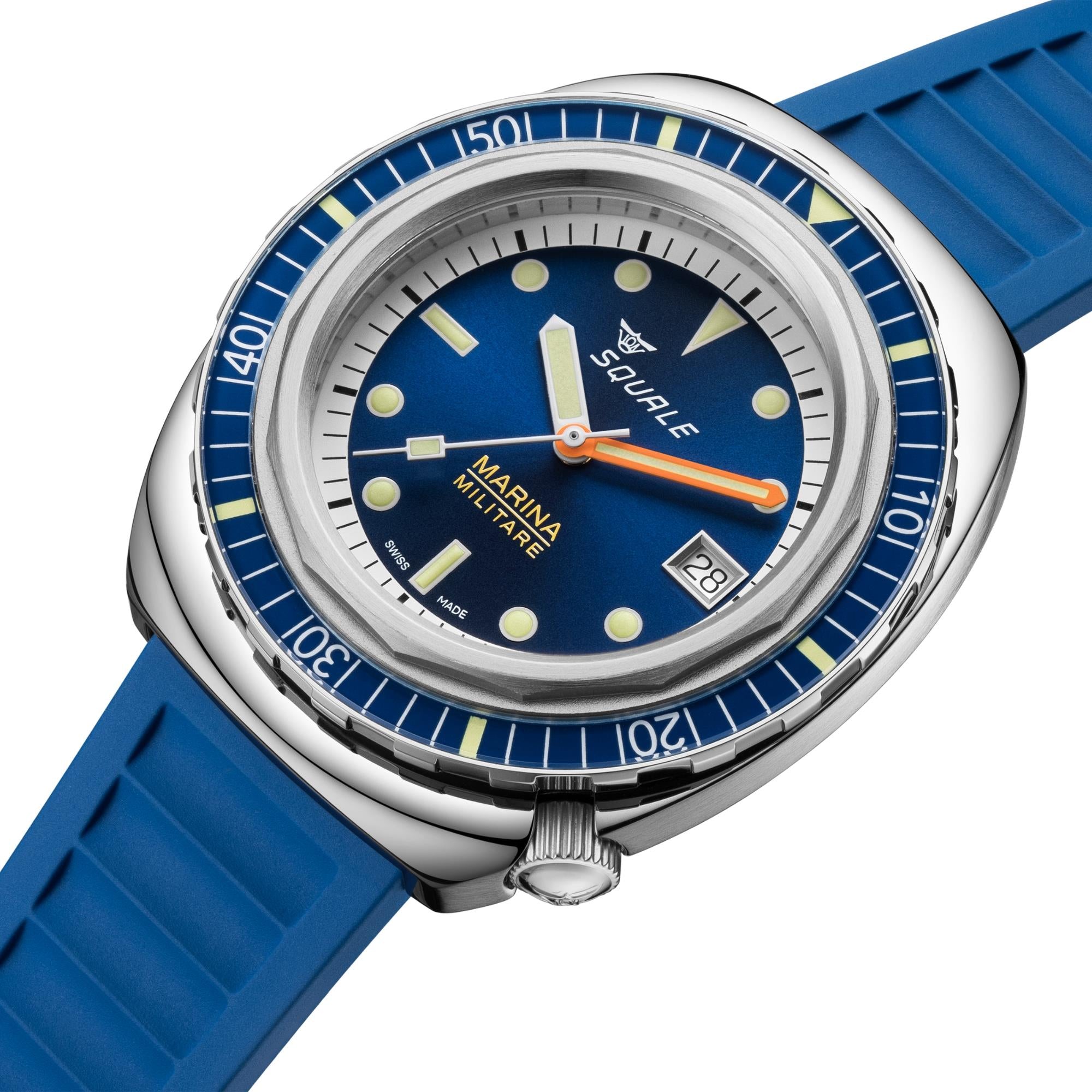 Squale 2001 Marina Militare 41.5mm Limited Edition Navy Blue Dial Rubber and Steel Mens Automatic Watch 2001MARINA.RBL