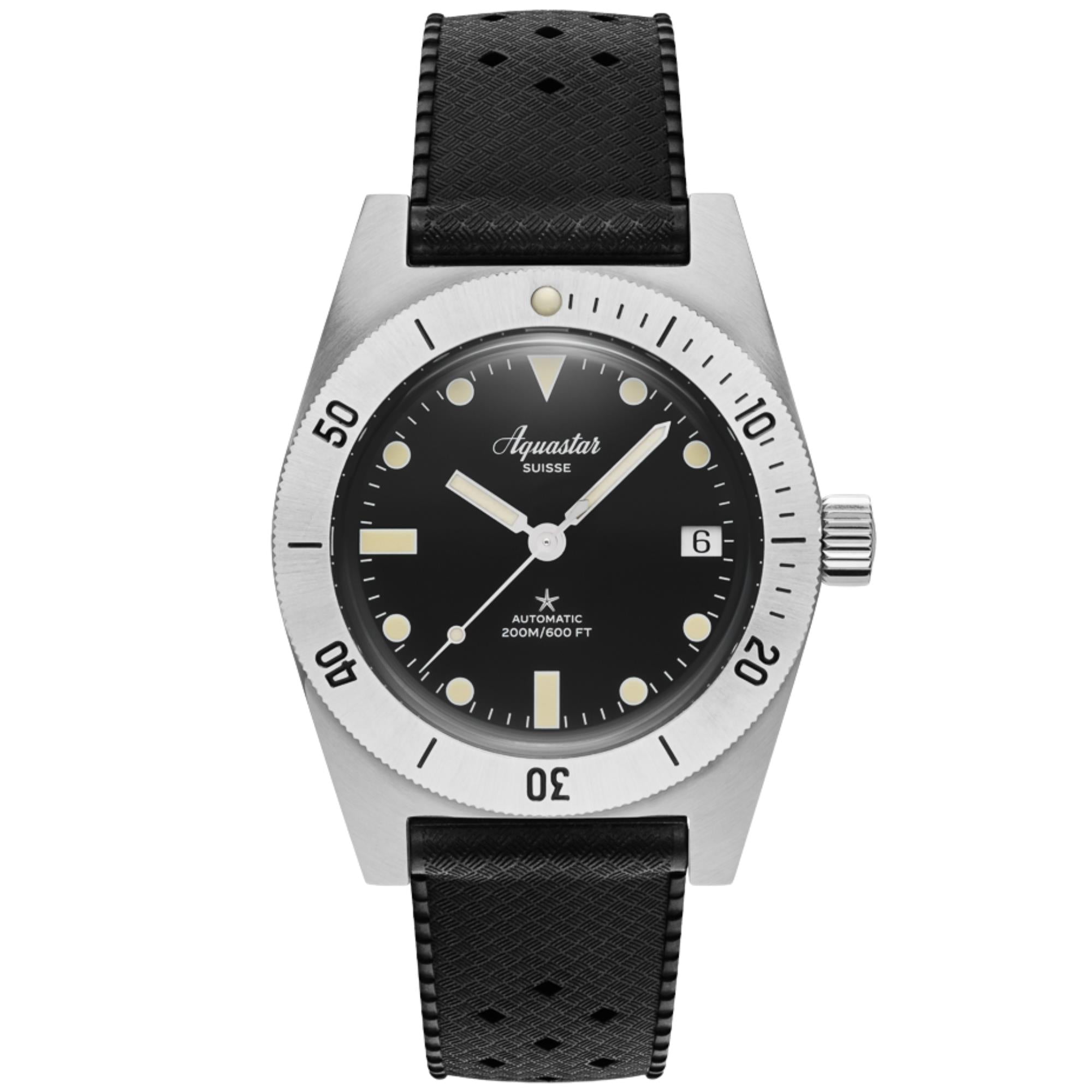 Aquastar Model 60 37mm Re-Edition MKII Black Dial Tropic Mens Automatic Watch