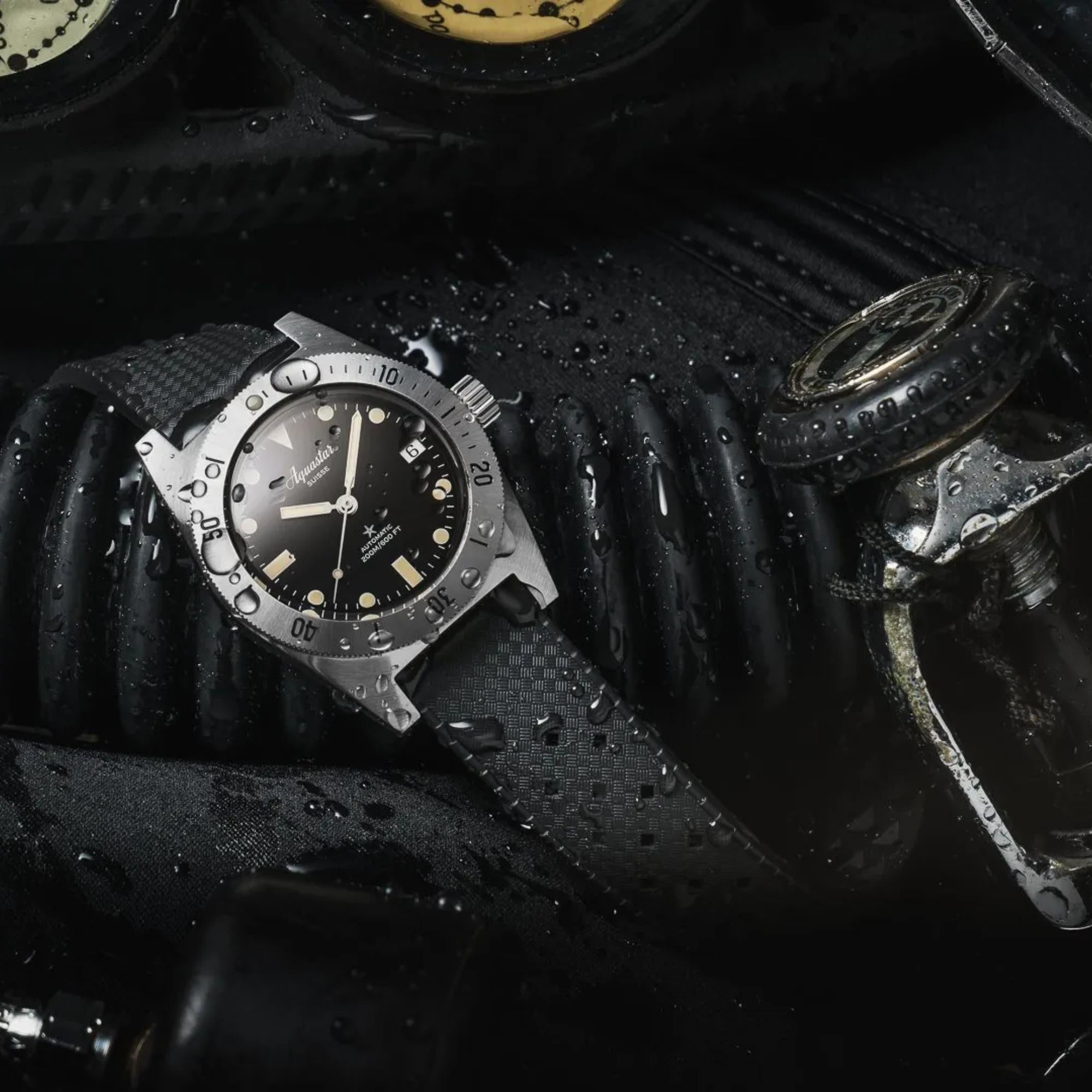 Aquastar Model 60 37mm Re-Edition MKII Black Dial Tropic Mens Automatic Watch