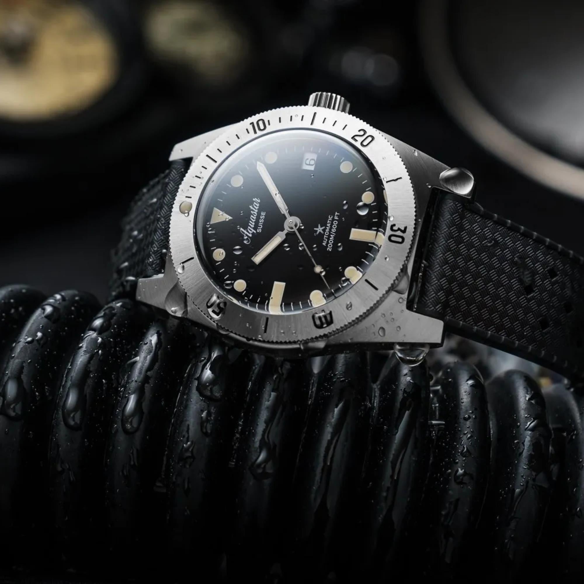 Aquastar Model 60 37mm Re-Edition MKII Black Dial Tropic Mens Automatic Watch