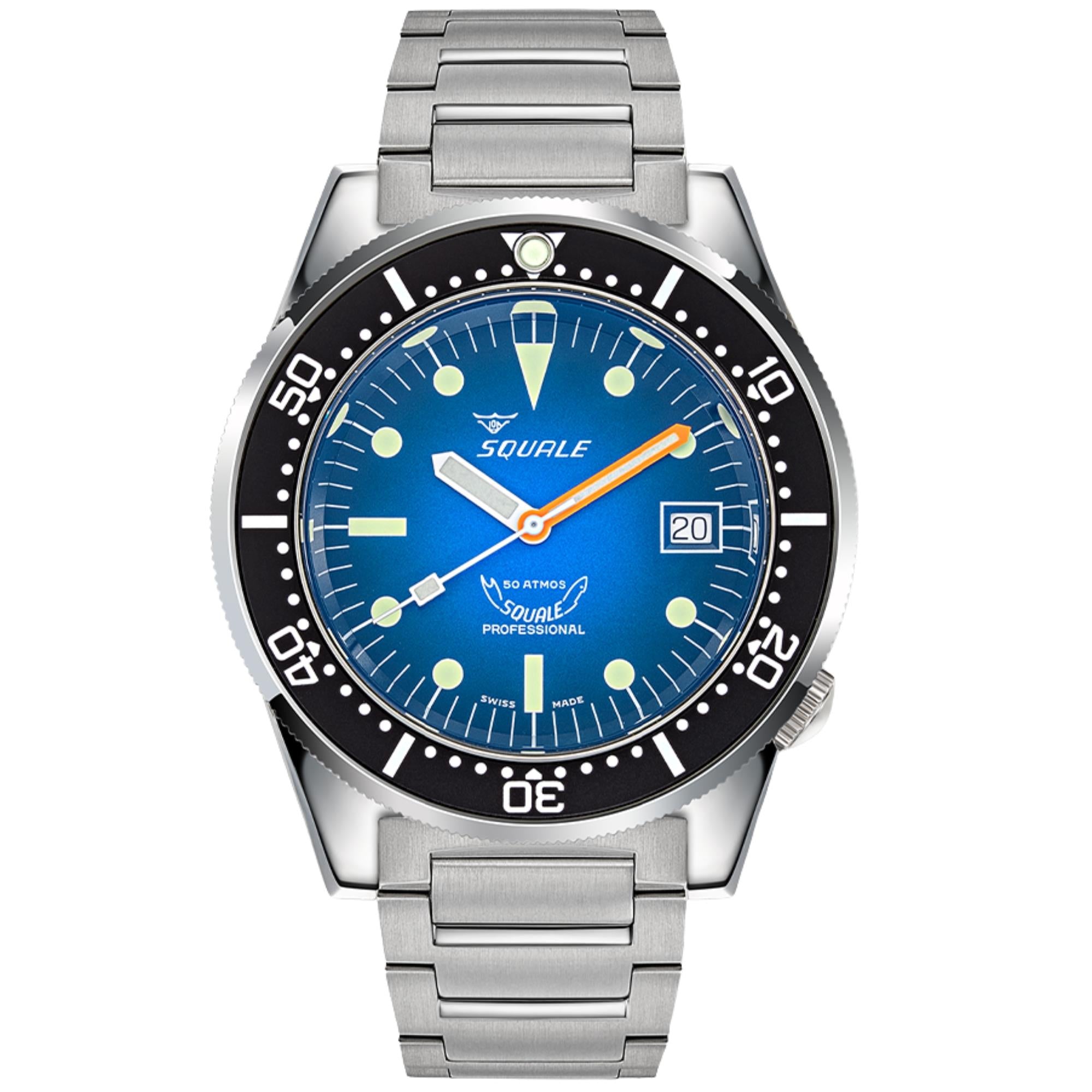 Squale 1521 Blue Ray 42mm Smoky Blue Dial Steel Mens Automatic Watch 1521PROFD.SQ20B
