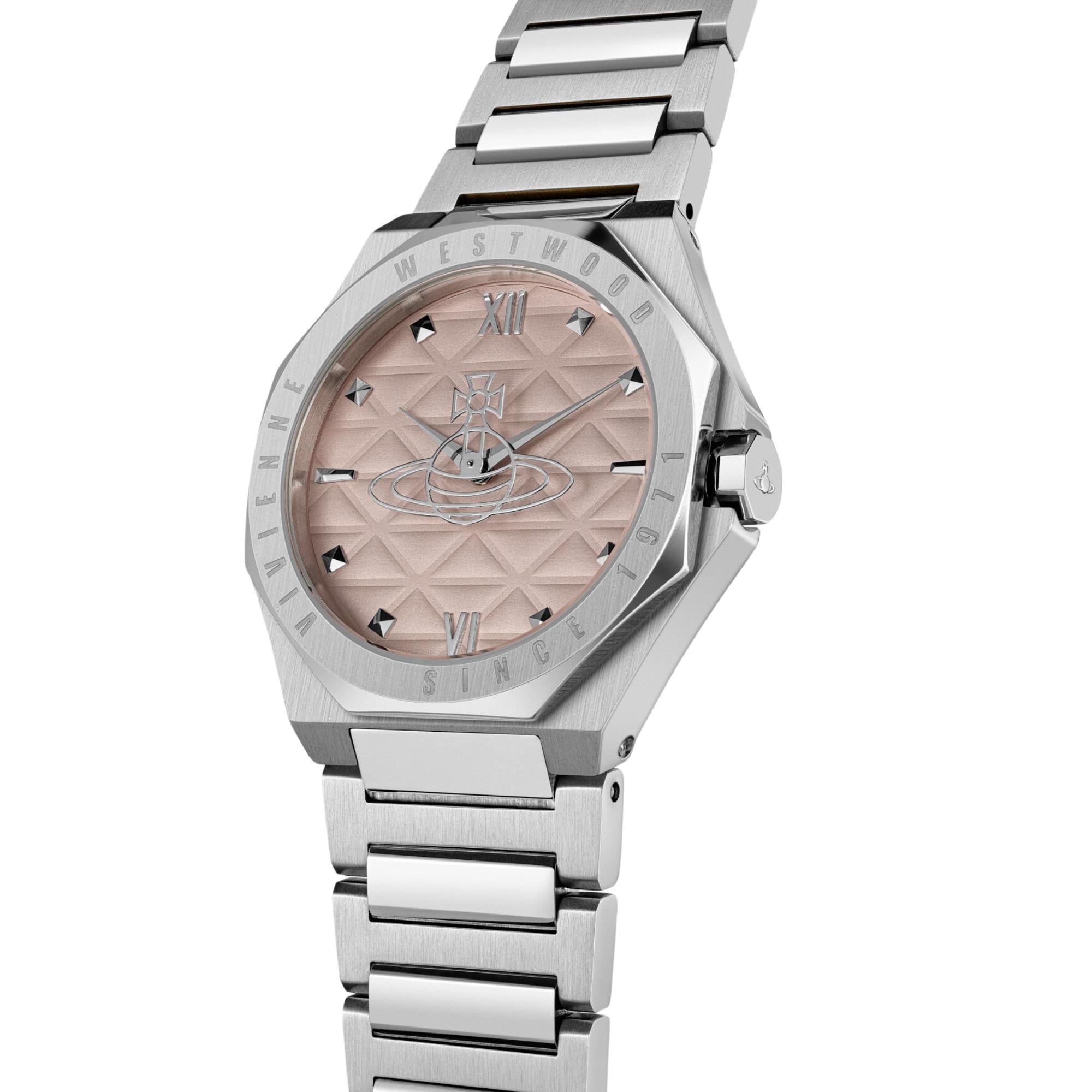 Vivienne Westwood Aldgate 35mm Pink Dial Steel Quartz Watch VV344PPKSL